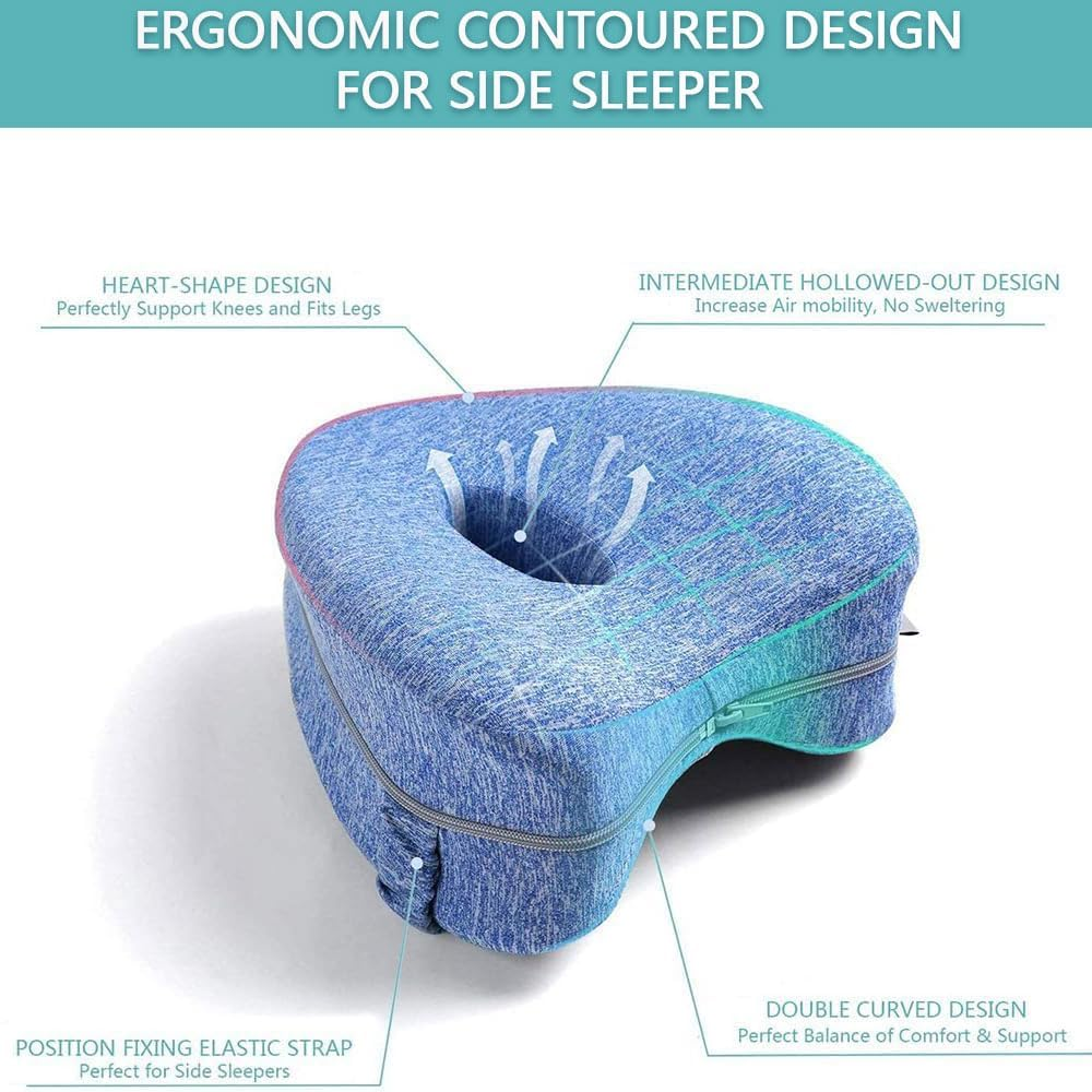 Alignment Leg Pillow for Side Sleepers &ndash; Ergonomic Hip & Sciatica Pain Relief, Spine Support with Hollow Strap, Comfortable Sleep Aid (Blue) image number 5