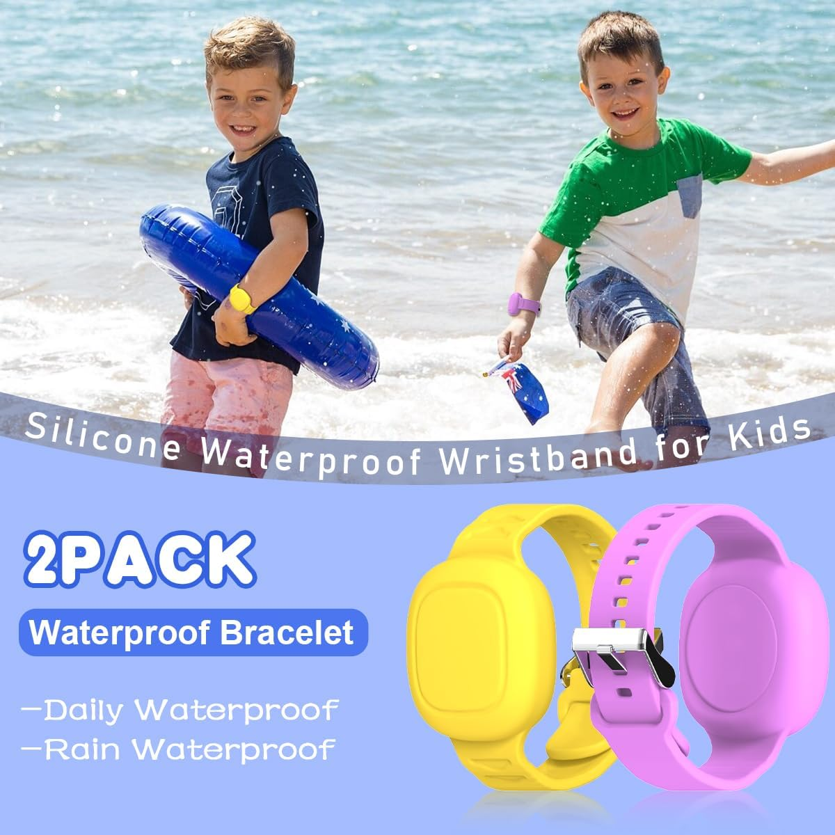 [2 Pack] Silicone Case for Tile Mate Waterproof, Kids Wristband Tile Mate Holder Case Cover Compatible with Tile Mate (2022), Adjustable Hidden Tile Mate Bracelet for Kids/Teen/Elderly, 2Pack-(Purple+ image number 1
