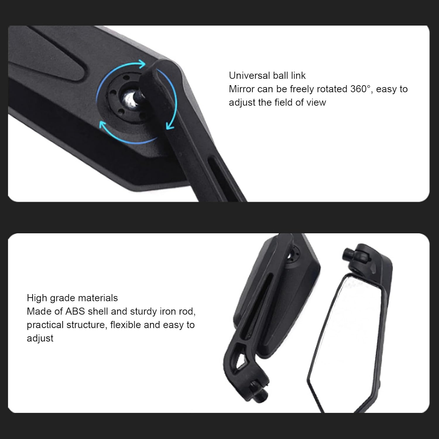 2PCS Motorcycle Mirrors, HD Motorcycle Mirrors for Handlebars, 360&deg;Adjustable Motorcycle Wide Angle Rear View Mirror Car Accessories for Scooter, ATV, Dirt Bike