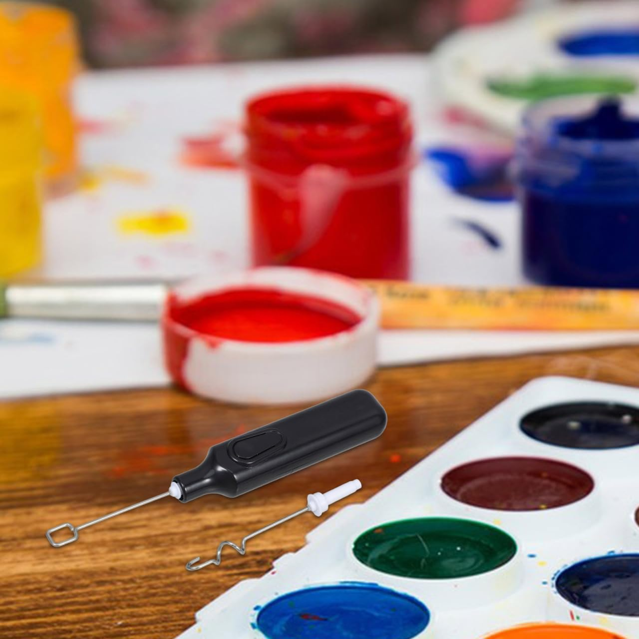 Electric Pigment Stirrer Mixer Resin Stirrer Handheld Battery Operated Epoxy Blender with Stainless Steel for Crafts Tumbler Art Gouache Painting Drawing(Black image number 3