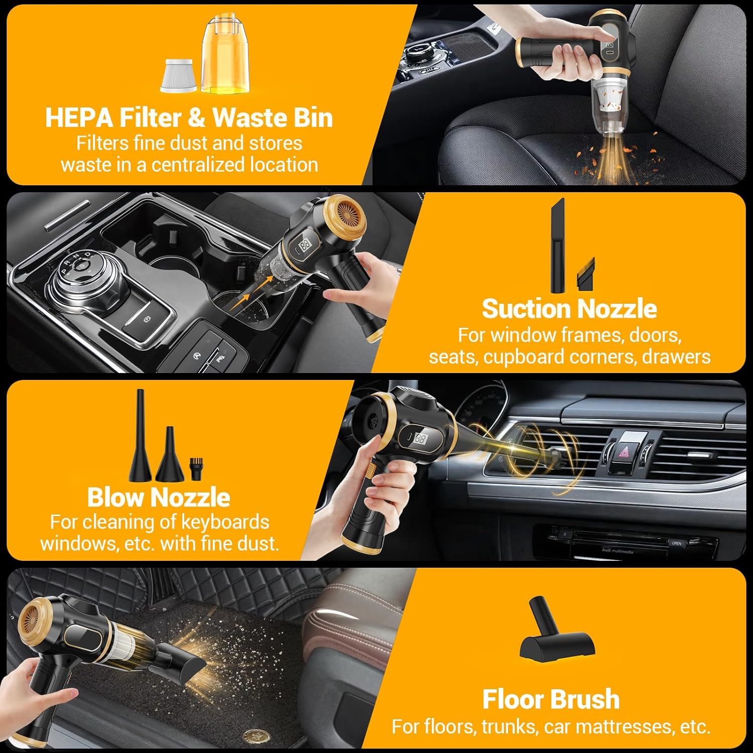 Portable Car Vacuum Cordless Mini Handheld Vacuums Cleaner Rechargeable with LCD Display and Multi-Nozzles, High Power Hand Held Cleaners for Car, Home, Office, Sofa, Pet Hair,Keyboard image number 4