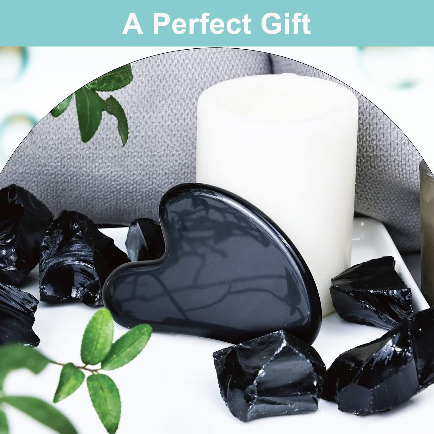 Gua Sha, Black Obsidian Guasha Massage Scraping Tool for Face Neck Body Firming, Muscle Tensions Relief - White image number 5