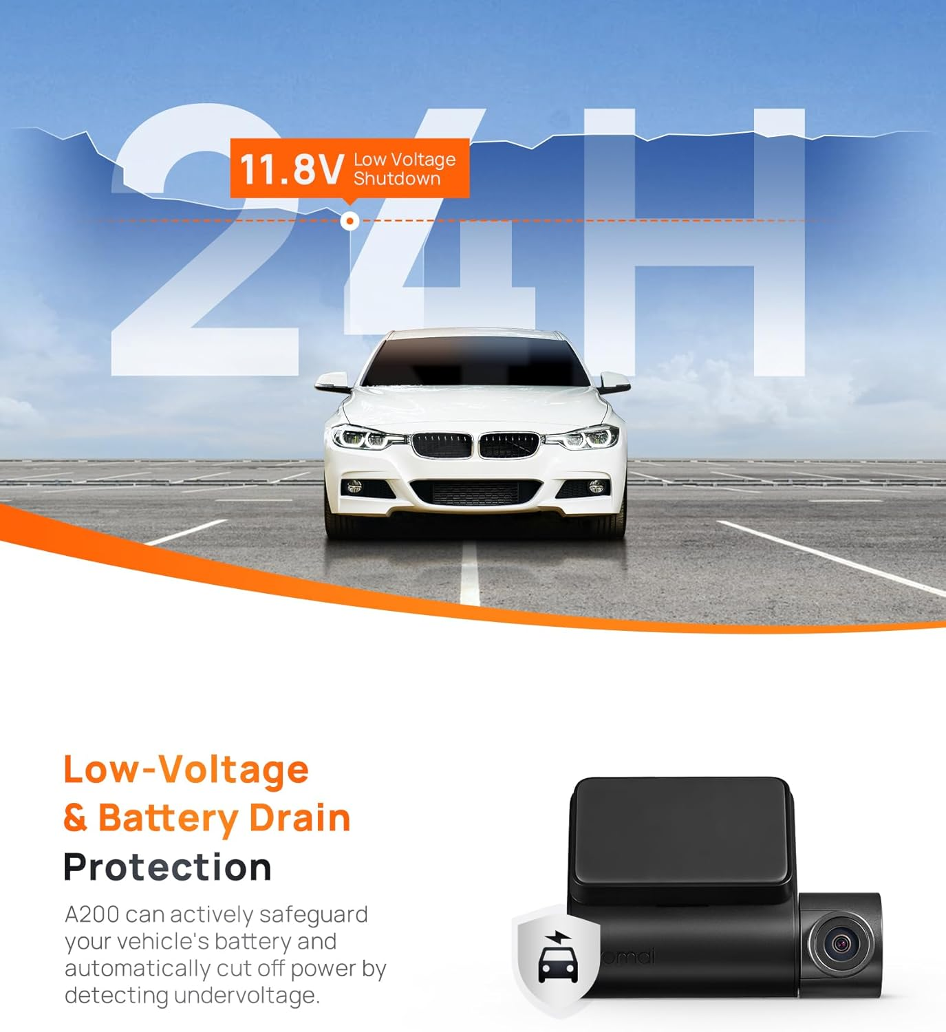 70Mai Smart Dash Cam A200, Front and Rear, Built-In Wifi GPS Smart Dash Camera for Cars, ADAS, HDR, 2'' IPS LCD Screen, Night Vision image number 4