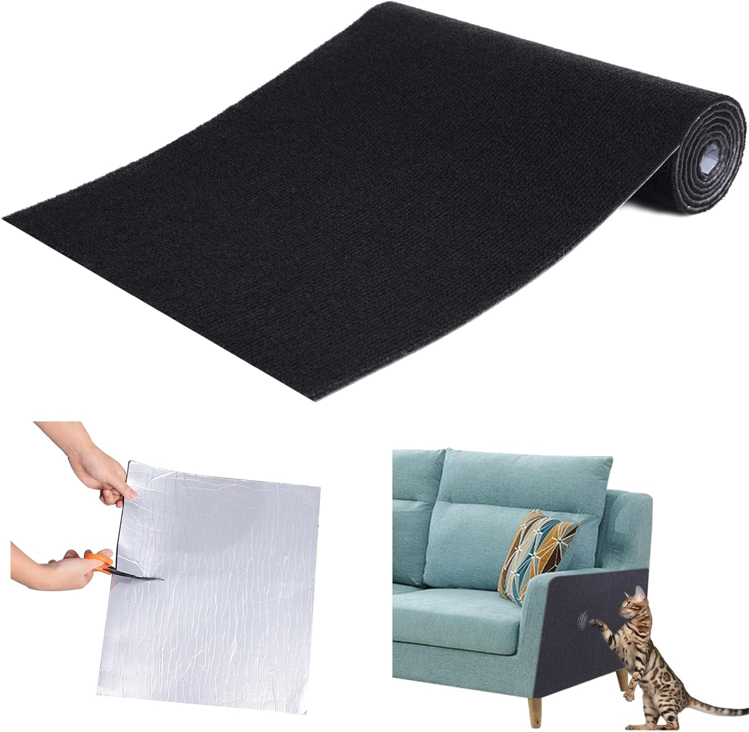 Cat Scratching Mat 78.7"X15.8" Self-Adhesive Trimmable DIY Cat Wall Climbing Carpet, Cat Couch Protector, Cat Scratching Pad Replacement (Black) image number 4