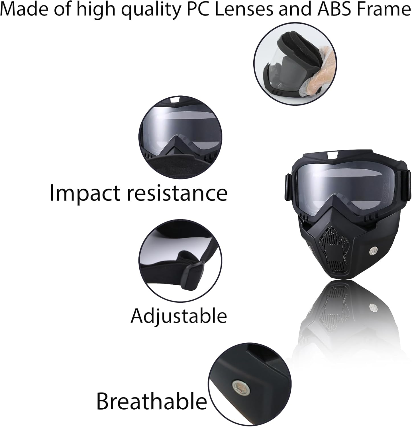 Motorcycle Helmet Riding Goggles Glasses with Removable Face Mask,Vintage Bullet Fight Motocross