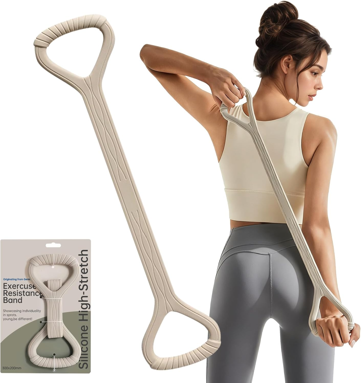 Figure 8 Resistance Bands with Handles, Premium Silicone Exercise Band for Arm & Back Workout Shoulder Stretching, Home Gym Fitness Training for Women image number 4