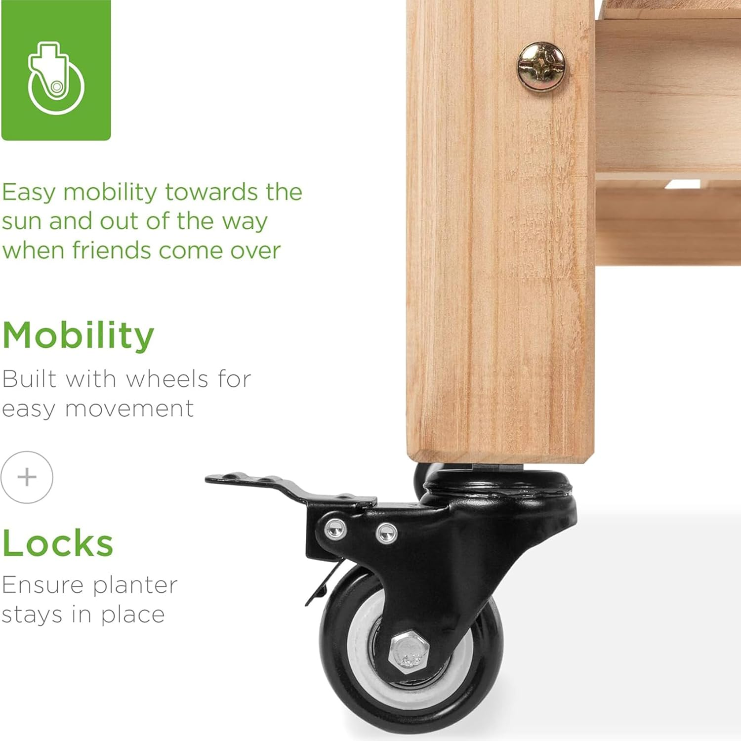 Natural Raised Garden Bed with Wheels, Mobile Elevated Wood Planter Box for Outdoor Patio, Deck, Balcony, Backyard, 120 * 59 * 80CM image number 3