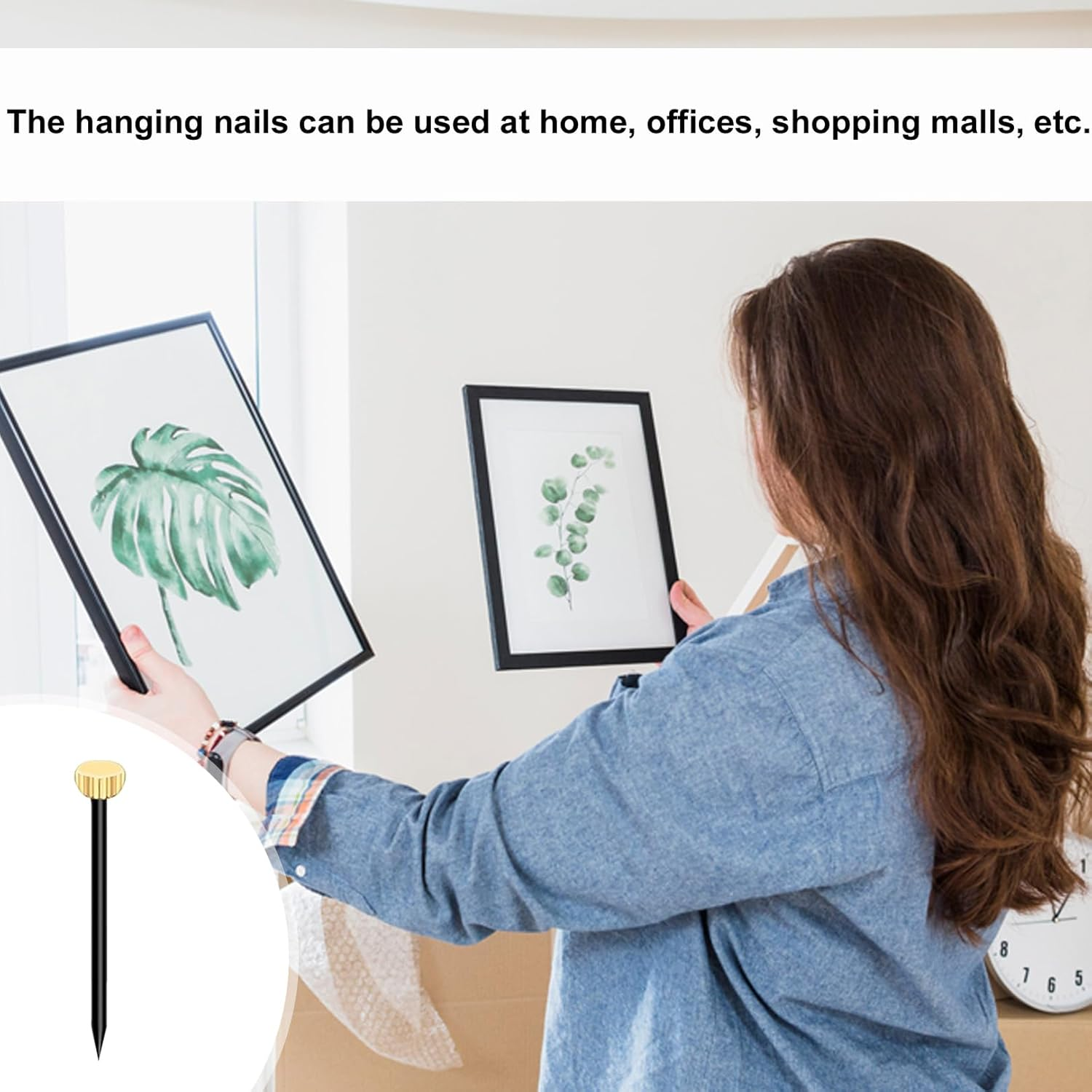 50Pcs Metal Plaster Picture Frame Hangers Picture Hanging Nails with Plastic Storage Box,Picture Pins Frame Hanging Nails,Metal Head Hanging Pins Nail Hook Pins for Hanging Photo Frame image number 4