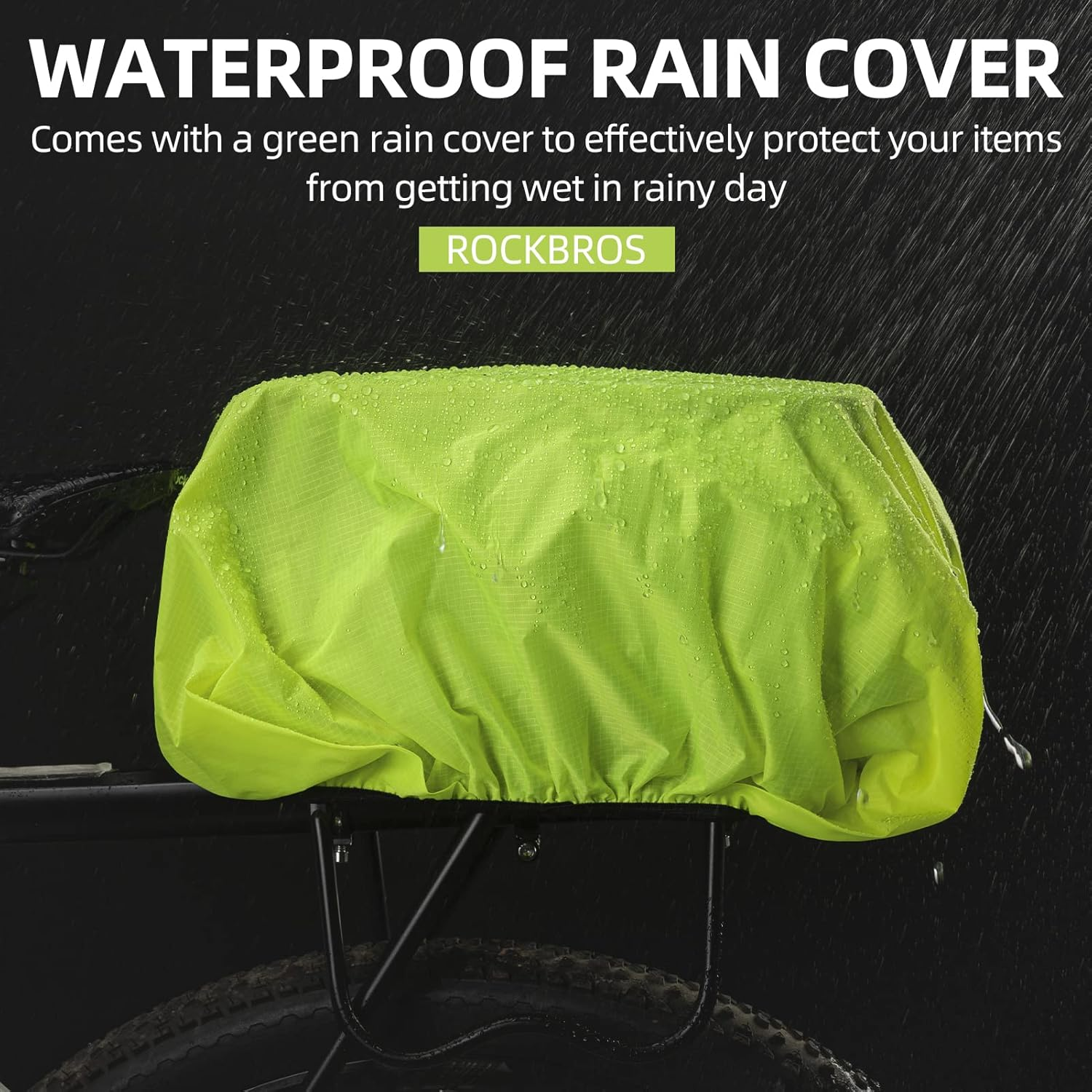 ROCKBROS Bike Rear Rack Bag Bike Trunk Bag Reflective Bicycle Rear Seat Saddle Bag Cycling Luggage Panniers with Shoulder Straps, Green Rain Cover image number 2