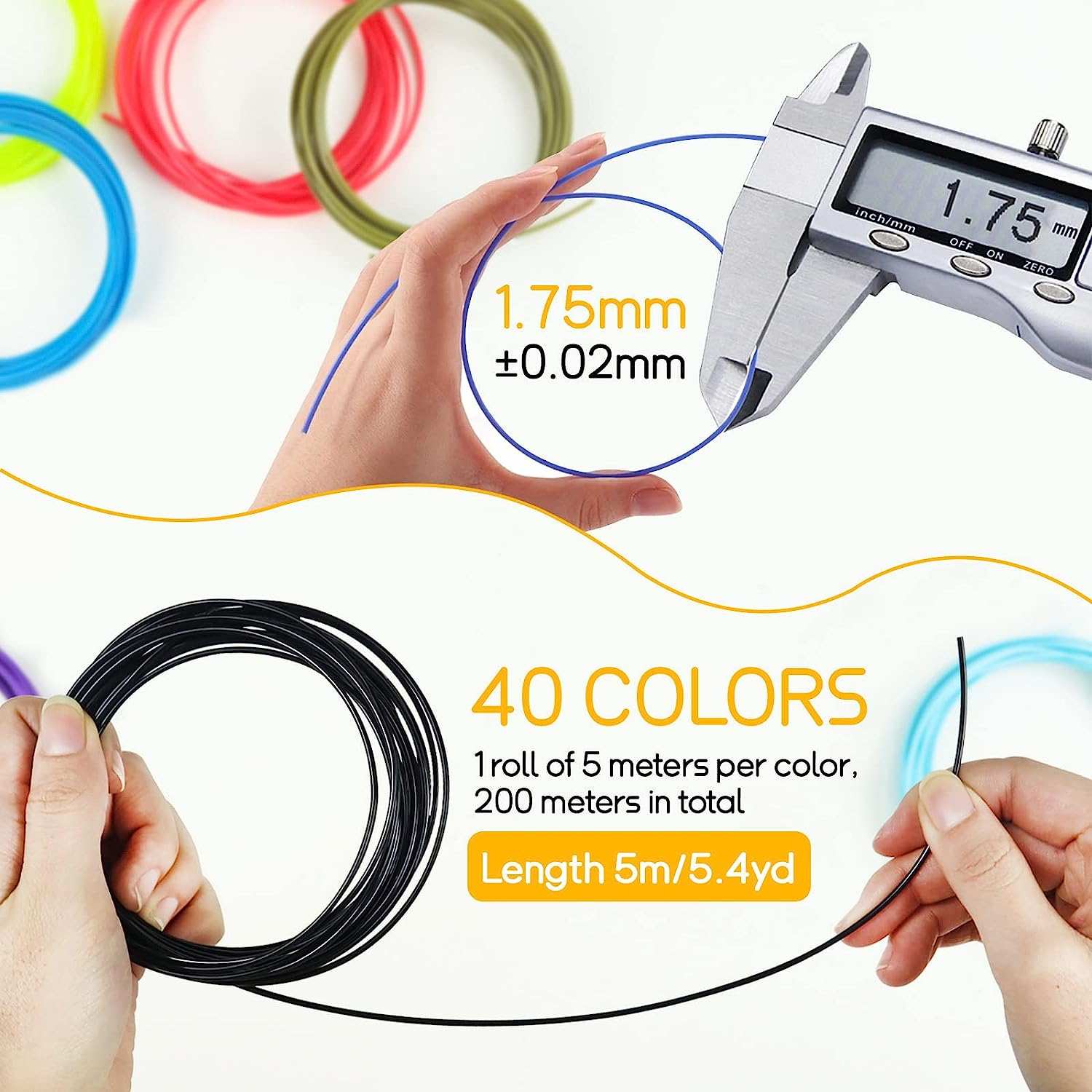 40 Colors 3D Printer Pen Filament Refills, PLA Filament 1.75Mm, Each Color 16.4 Feet, Total 656.1 Feet, Multicolored Filament Bundle Dimensional Accuracy +/- 0.02 Mm (Colorful) image number 4