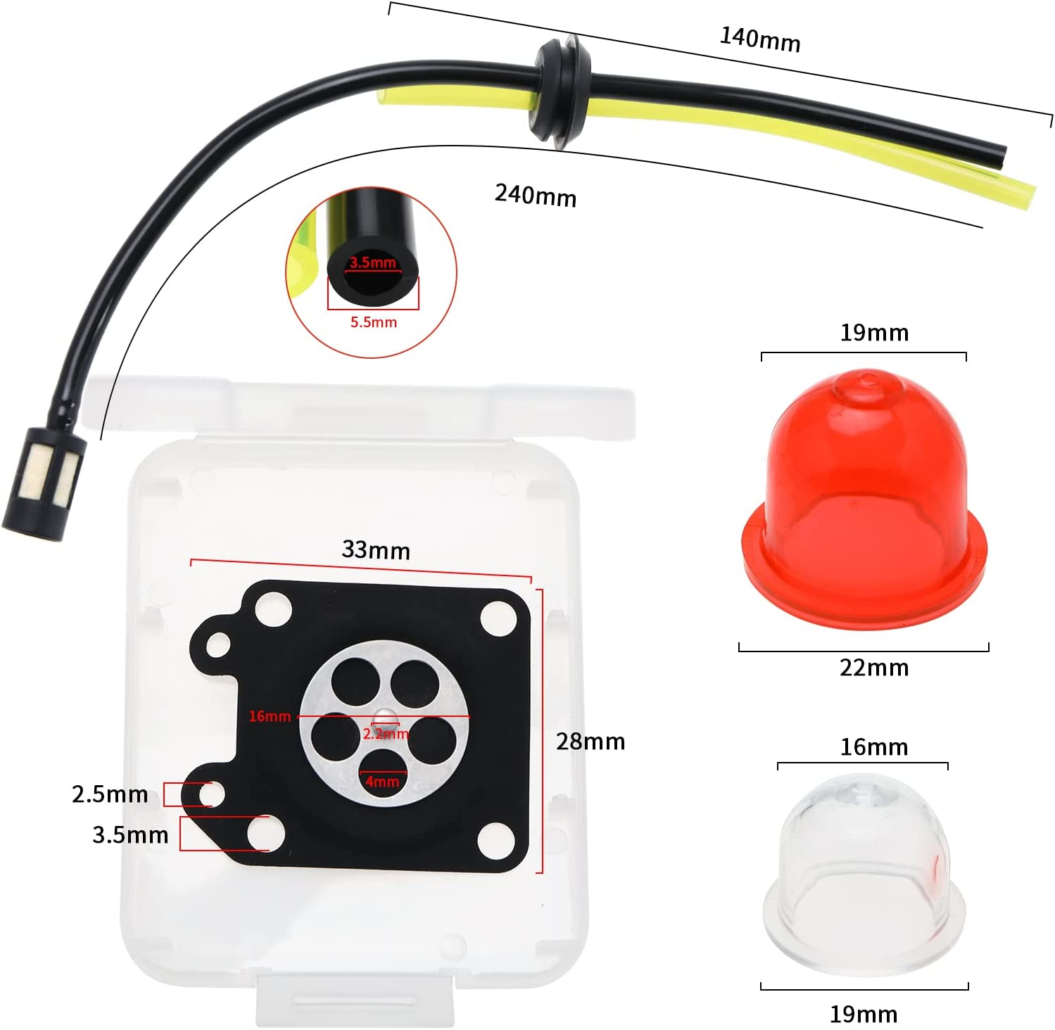 Set of 5 Fuel Lines Assembly Primer Bulb Filter Diaphragm Kit for Most Lawn Mower Brush Cutters Lawn Mower Replacement Parts image number 4