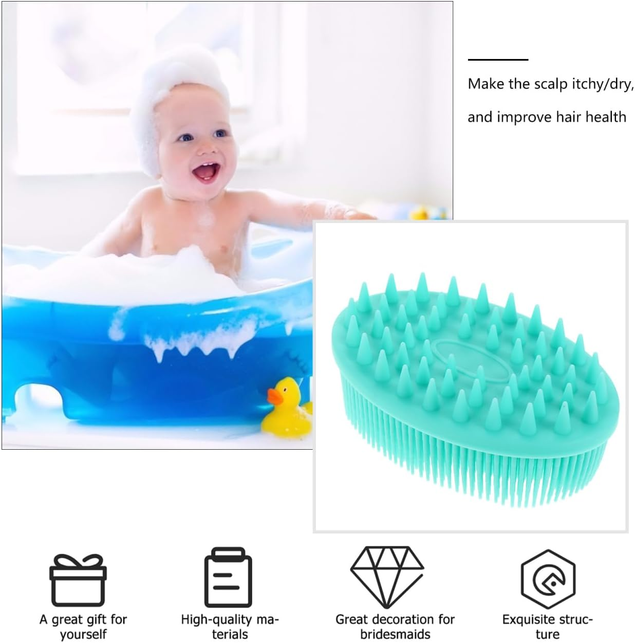 HEALLILY Silicone Body Bath Brush Cap Brush Soft Hair Massage Brush Hair Scalp Massager for Newborns Toddlers Kids Shower image number 2
