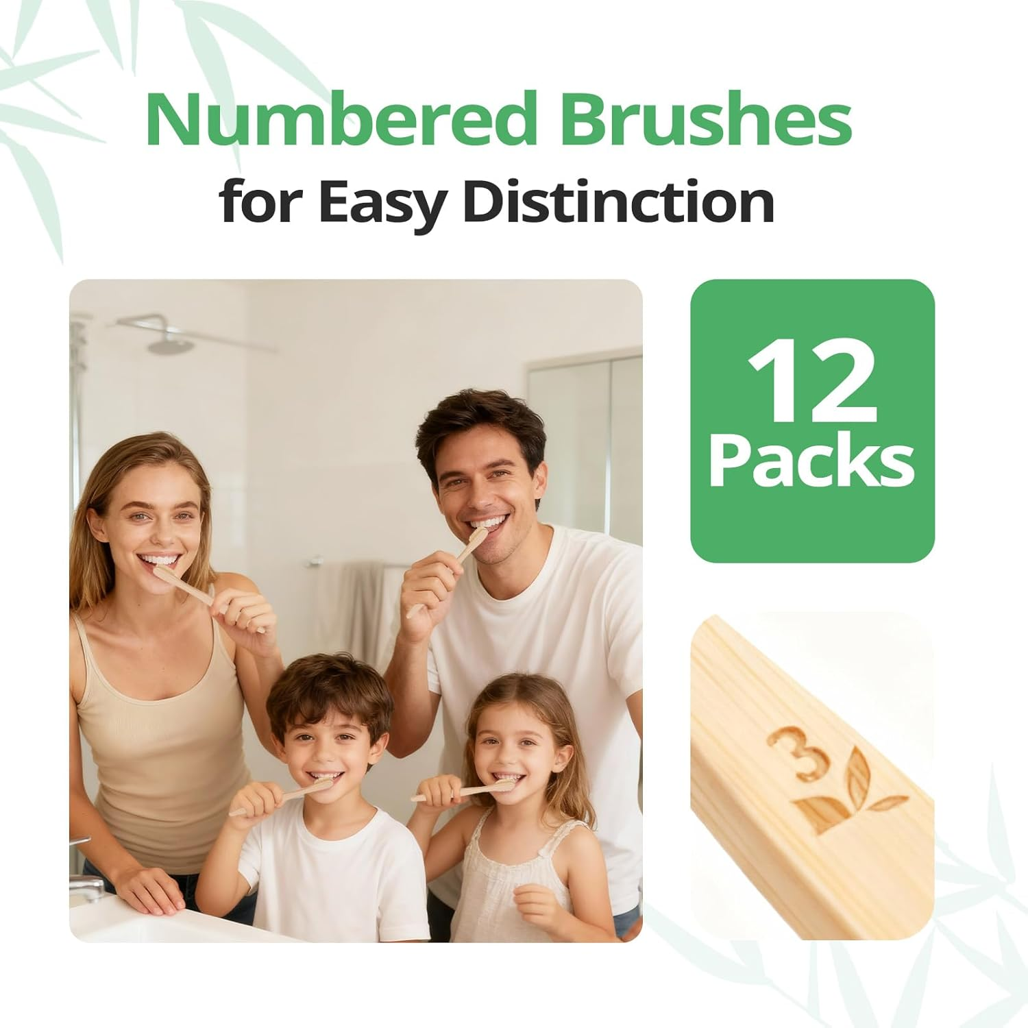 GENKENT 12 Counts Bamboo Toothbrushes Natural Bamboo Charcoal Tooth Brush with BPA Free Soft Bristles in Eco Friendly Color Bristle Wood Tooth Brushes Recycled Biodegradable