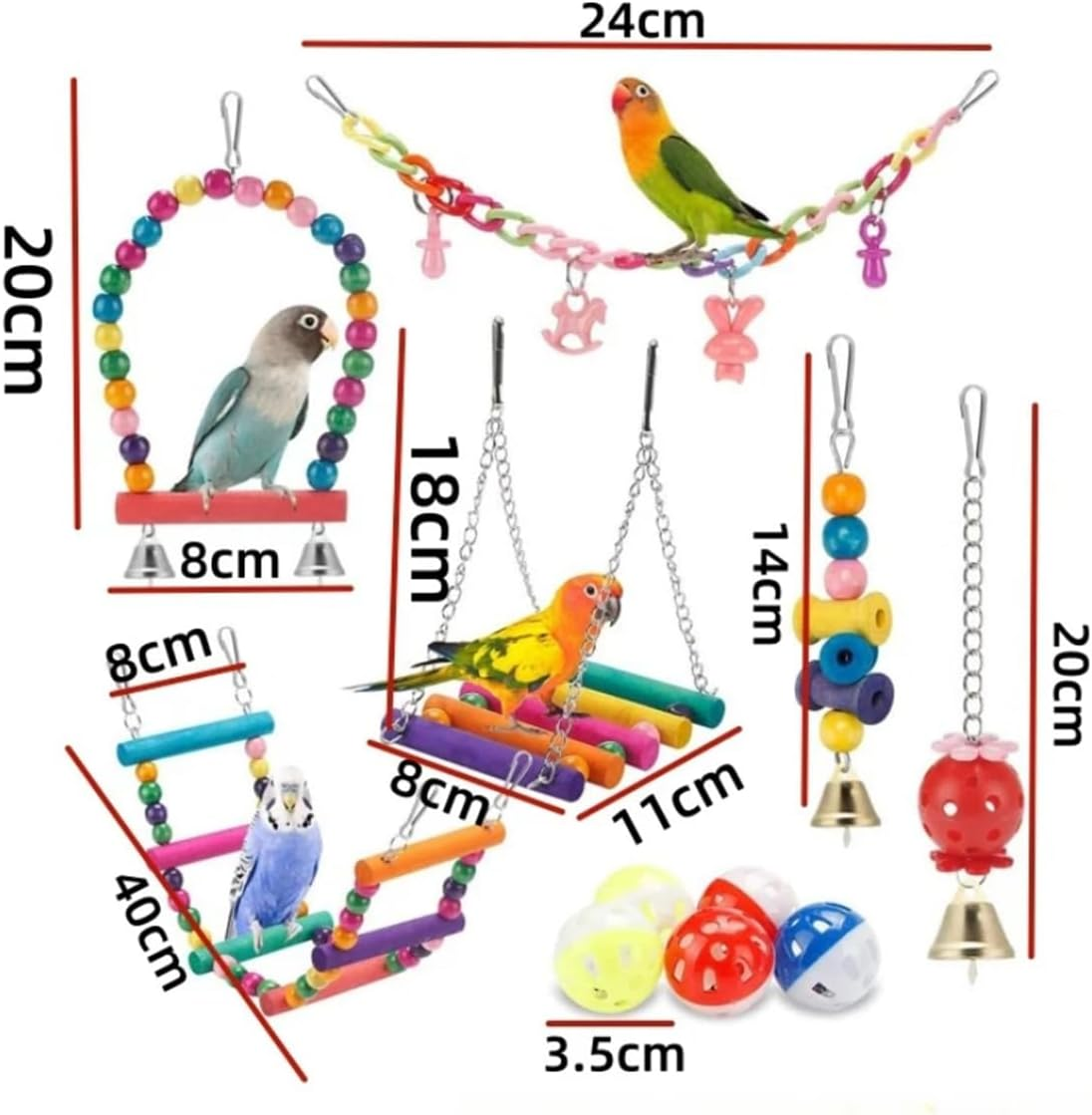 11Pcs Colorful Parrot Toy Set Birdcage Accessories, Stair Swing Rings Plastic Puzzle Ball Toys Suitable for Birds and Parrots to Play image number 6