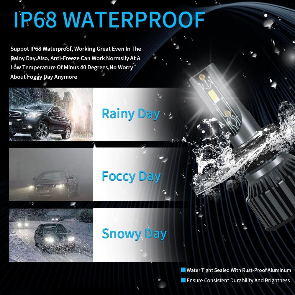 LEFAFA H7 LED Headlight Bulb, 16000LM 6000K High Low Beam Halogen Replacement LED Bulbs Cool White, H7 Car Fog Lights Cool Fan Fog Bulb, Plug and Play, Pack of 2 (H7) - H7 image number 6