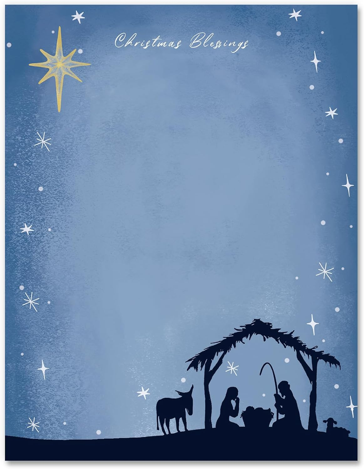 Anydesign 80 Pack Christmas Stationery Letterhead Paper Nativity Scene Letter Paper Blue Writing Paper Notes Greeting Paper for Invitation Office Printing Supplies, 8.5 X 11 Inch image number 3