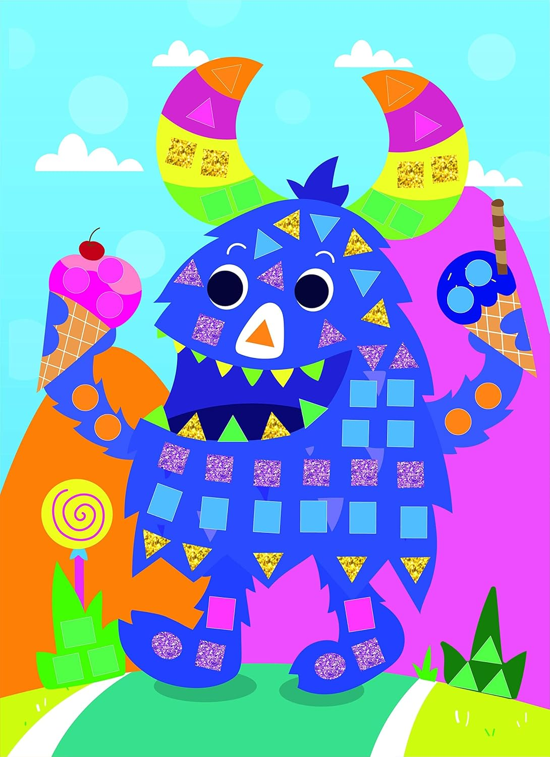 C.S. Kids Magic World Mosaic - Funky Monsters |Crafts Gifts | Educational Glitter Mosaic image number 3