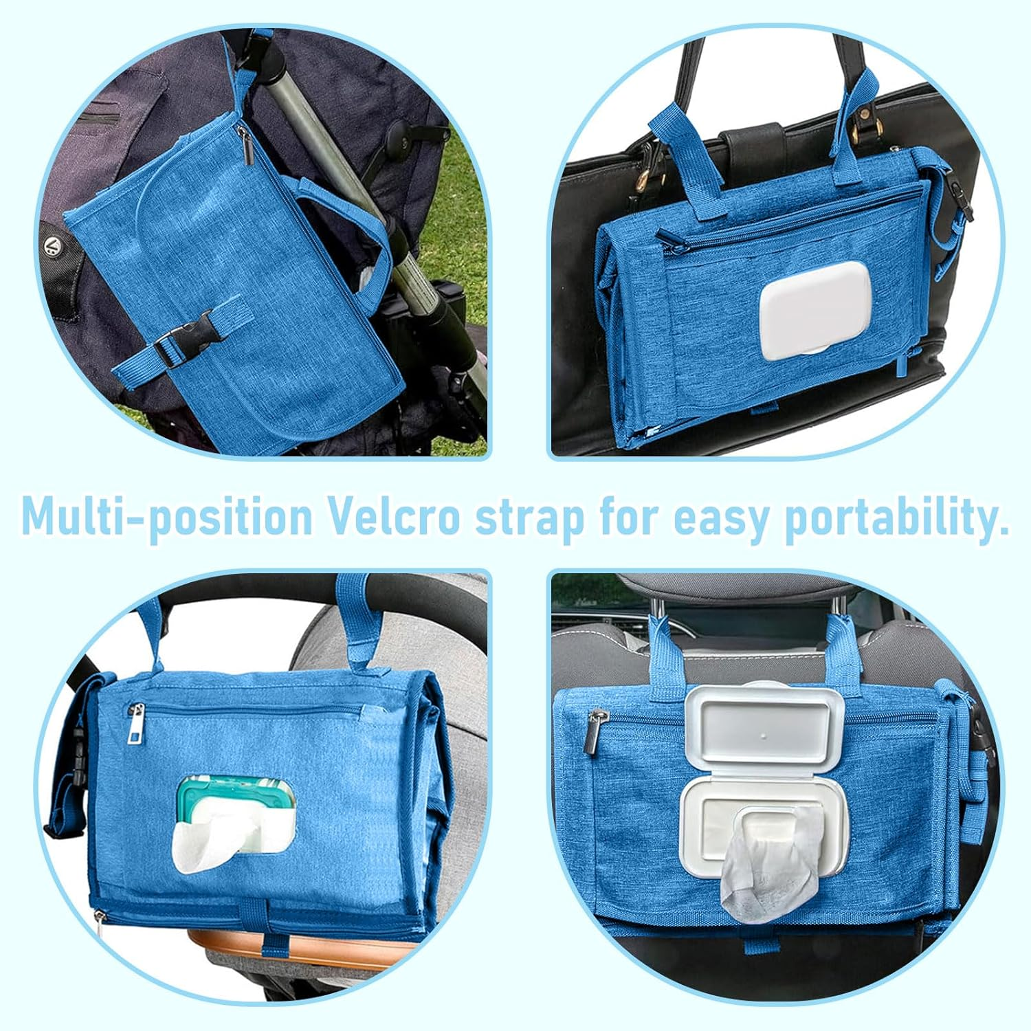 Baby Changing Mat Portable Waterproof Foldable Travel Diaper Changing Pad with Smart Wipes Pocket Lightweight Compact for On-The-Go Ideal Newborn Shower Gift for Boys & Girls (Blue) image number 6