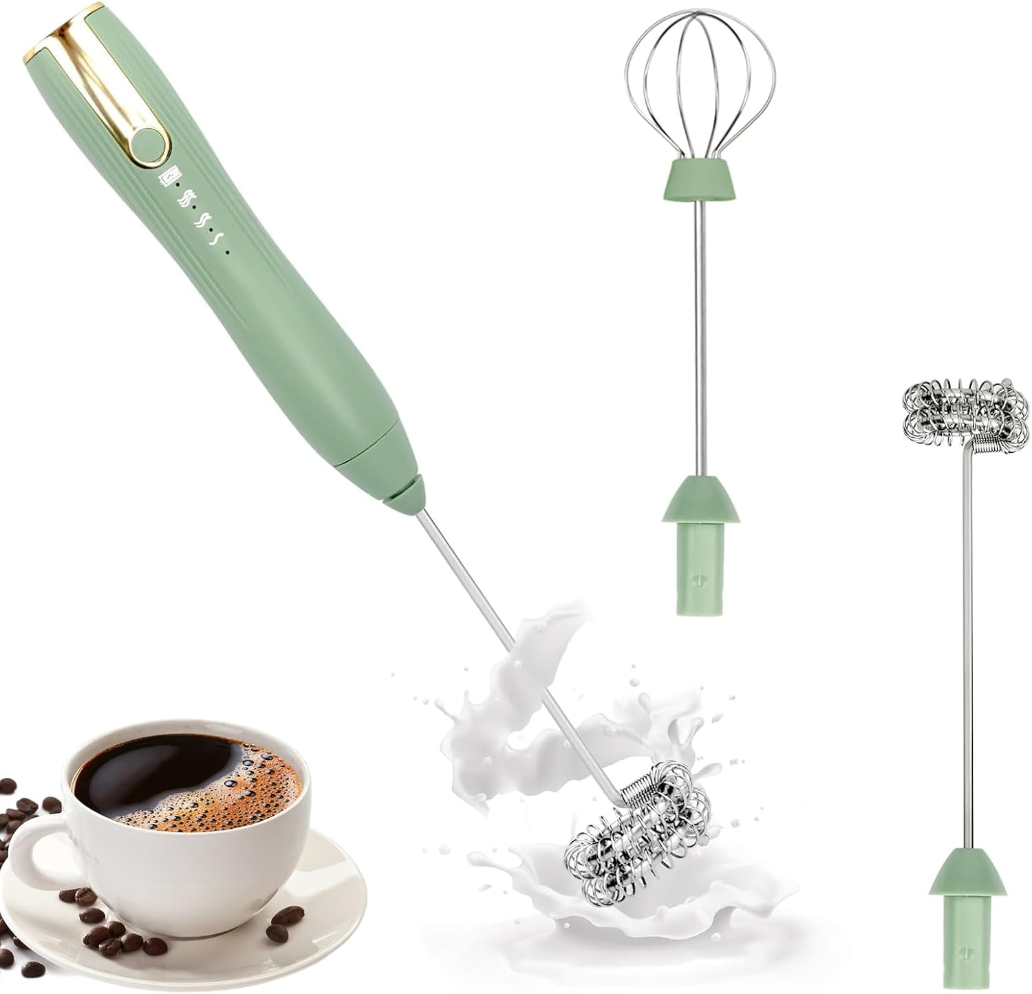 Powerful Handheld Milk Frother, Rechargeable Milk Frother Handheld Foam Maker with Stainless Whisk for Cappuccino, Latte, Bulletproof Coffee, Keto Diet, Protein Powder, Matcha image number 3