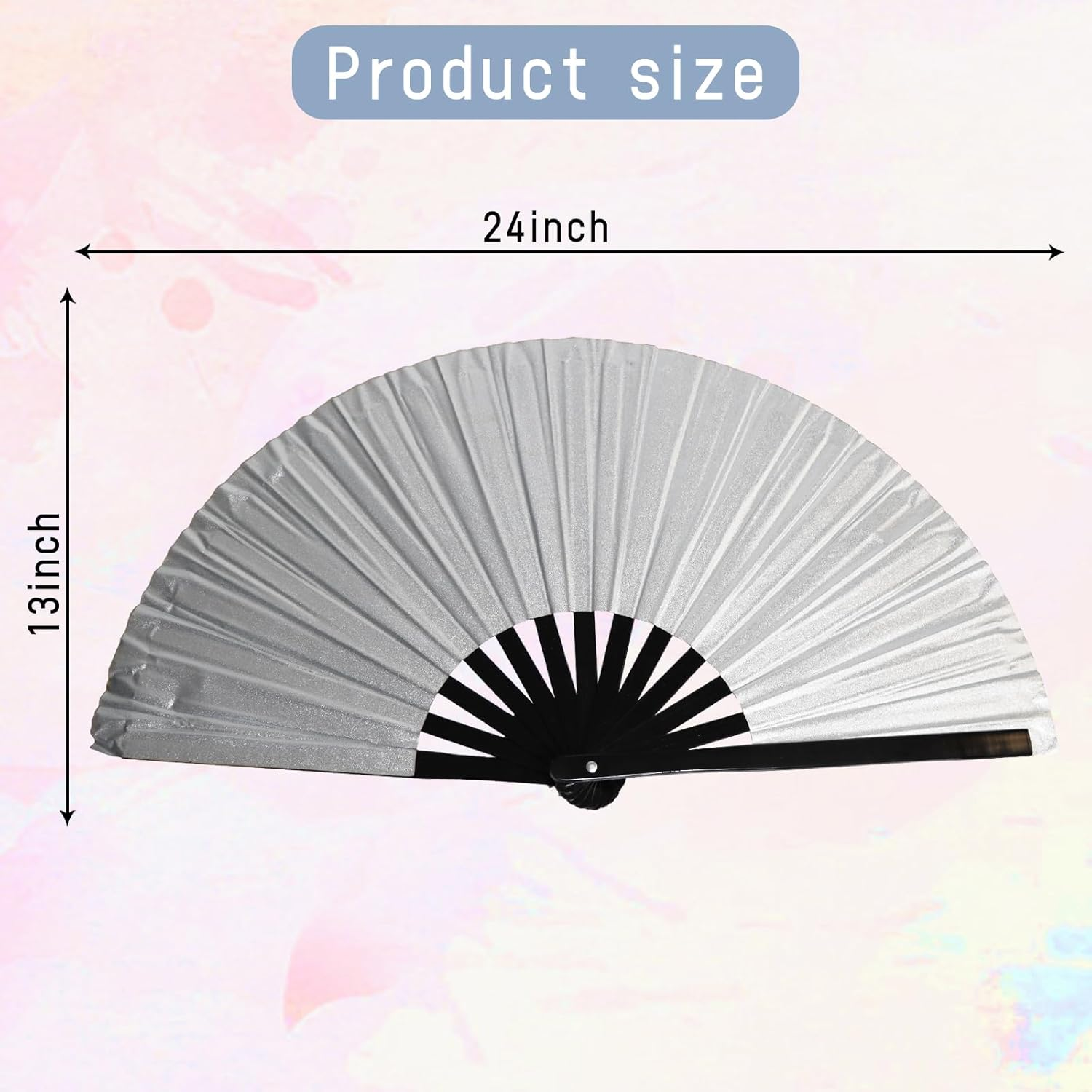 Dmjuncong 1Pcs Large Folding Hand Rave Fan,Clack Handheld Fan,Silvery Hand Fan,For Festivals, Rainbow Outfits,Disco Party,Home Decoration and Many Occasions. - Black image number 2