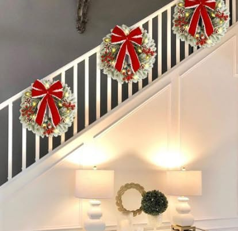 Christmas Wreath,Large Artificial Christmas Wreaths for Front Door,Xmas Wreaths with Bow Ribbon, Christmas Decor Winter Garlands Wreath for Outdoor Indoor Window Porch (E) image number 4