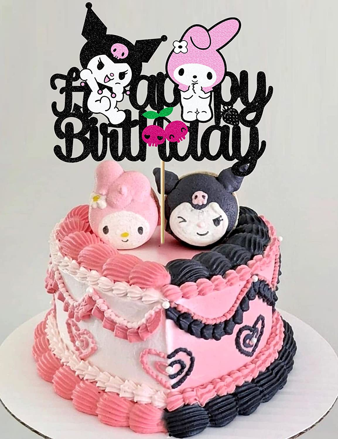 WOOTONG Kawaii Animal Cake Topper - 1 Pack (6.5'' X 5.1'') - Black Glitter - Birthday Party, Baby Shower - Cake Decoration image number 4