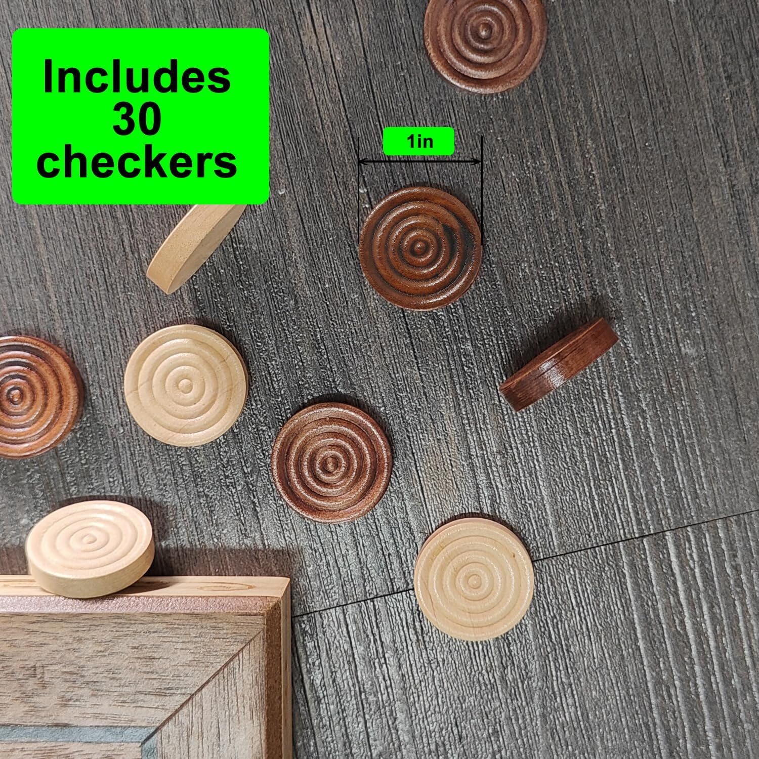 Checkers & Backgammon Pieces - Dark Brown/Natural, 15 Tablets Each - Board Game for 2 Players image number 2