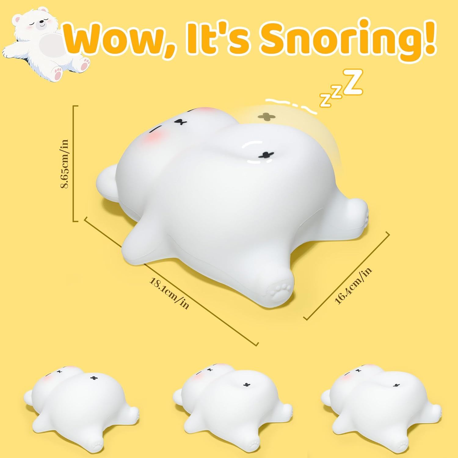 Bear Gifts, Cute Bear Night Light with Snoring Sound Effect, Touch Control & Timer, Brightness & Volume Adjustable, Suitable for Breastfeeding Reading Working Sleep for Kids Adults image number 2