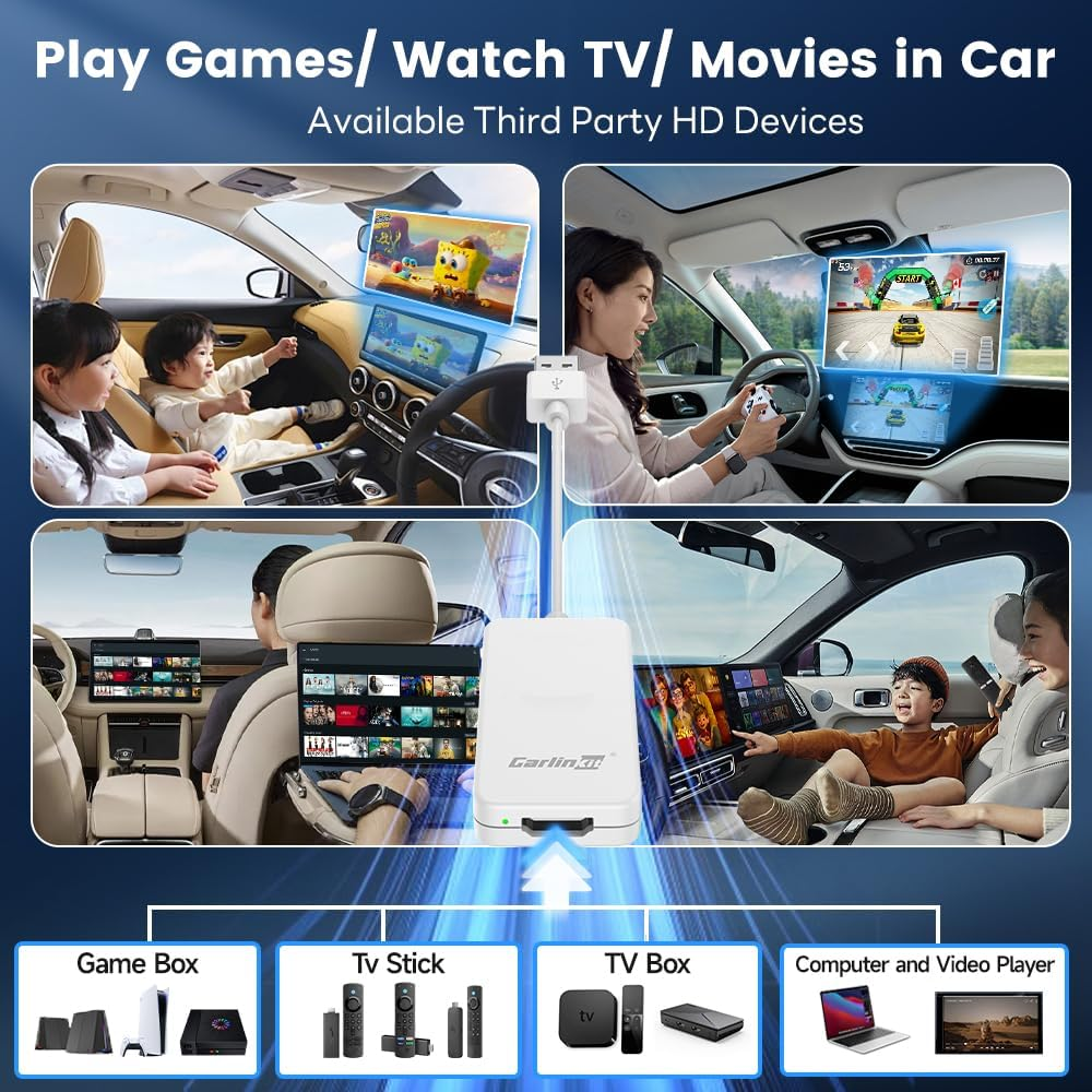 Carlinkit HD2CP Car TV HDMI Adapter, HDMI Adapter for Car, Hdml Multimedia Adapter for TV Stick/Game Machine/Dvd/Set-Top Boxes, Plug & Play, Support HD Videos, Only Fit for OEM Wired Carplay Cars