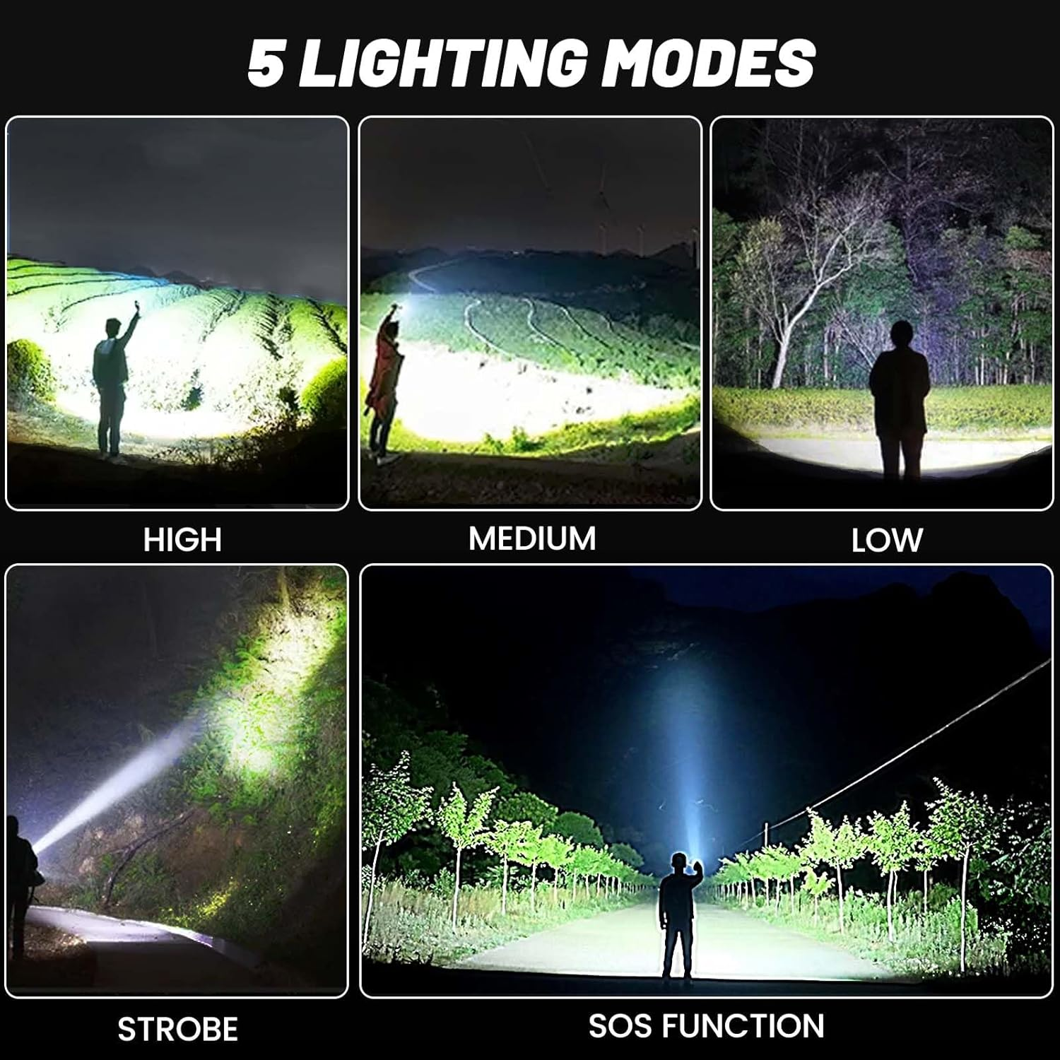 DOTCOM Lylting Rechargeable Flashlights 250000 Lumens, Super Bright Led Flashlight High Lumens with USB Cable, 5 Modes Waterproof Flashlight Powerful Flash Light for Camping Hiking image number 3