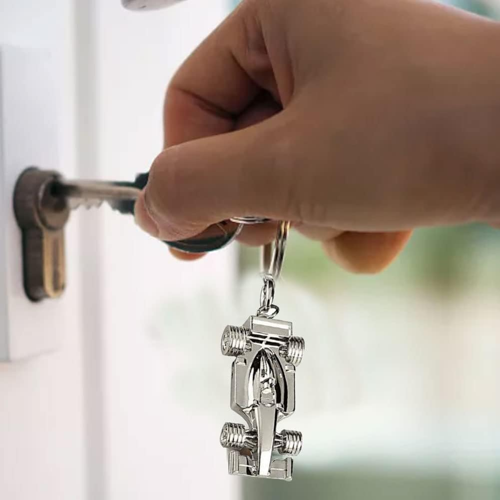 Silver Racing Car Keyring, Perfect Fathers Day, Birthday, Christmas for Fans of Racing, 1 Pcs Sport F1 Keyring Key Chain, Key Ring Accessory Formula 1 Gifts for Boy or Men, Silver, 4*2*1