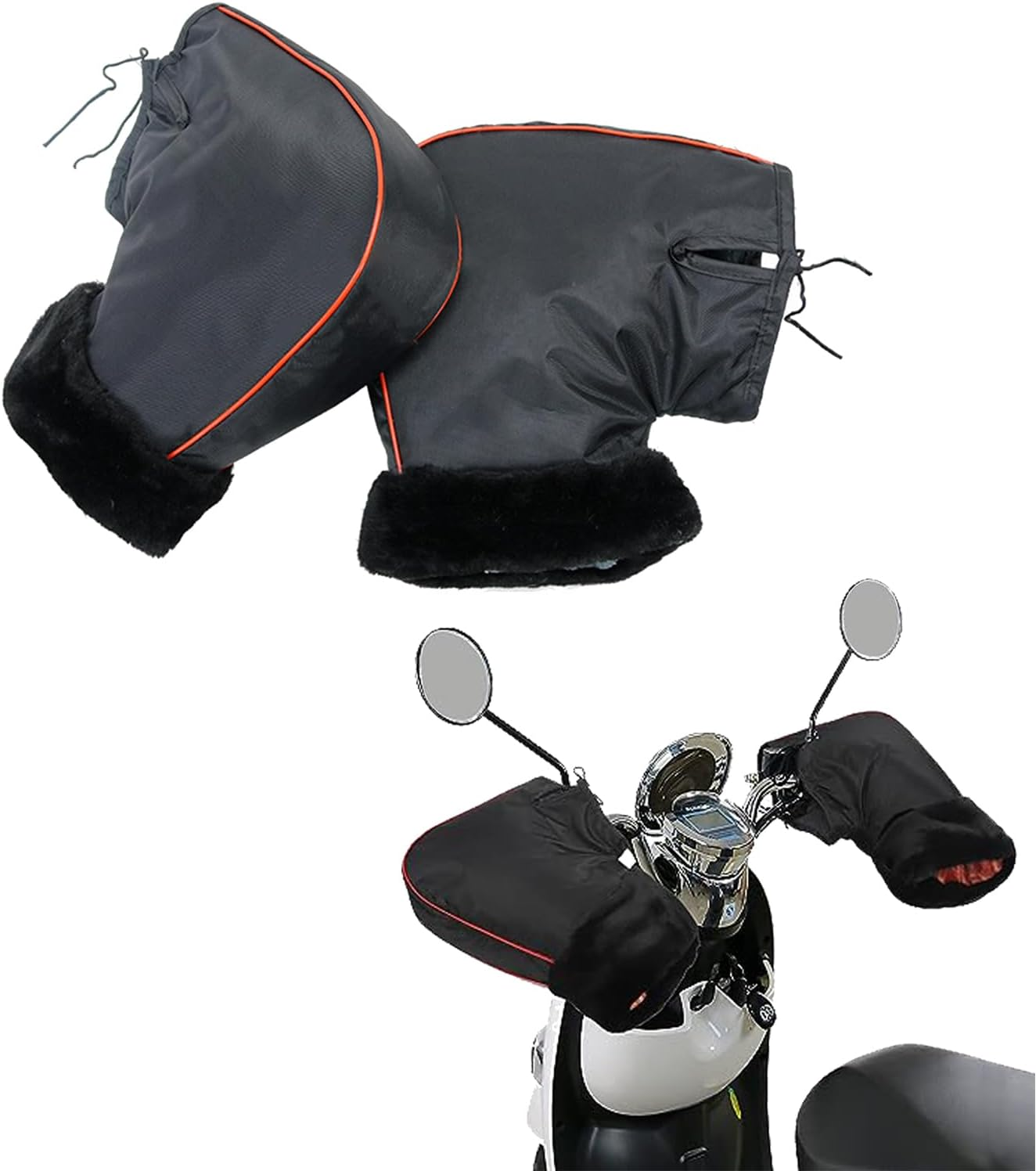 Motorcycle Handlebar Muffs Bike Gloves Windproof Winter Cycling Gloves Thicken Fleece Thermal Scooter Motorbike Handle Hand Warmer Outdoor Waterproof Motorbike Handlebar Mittens with Reflective Strip