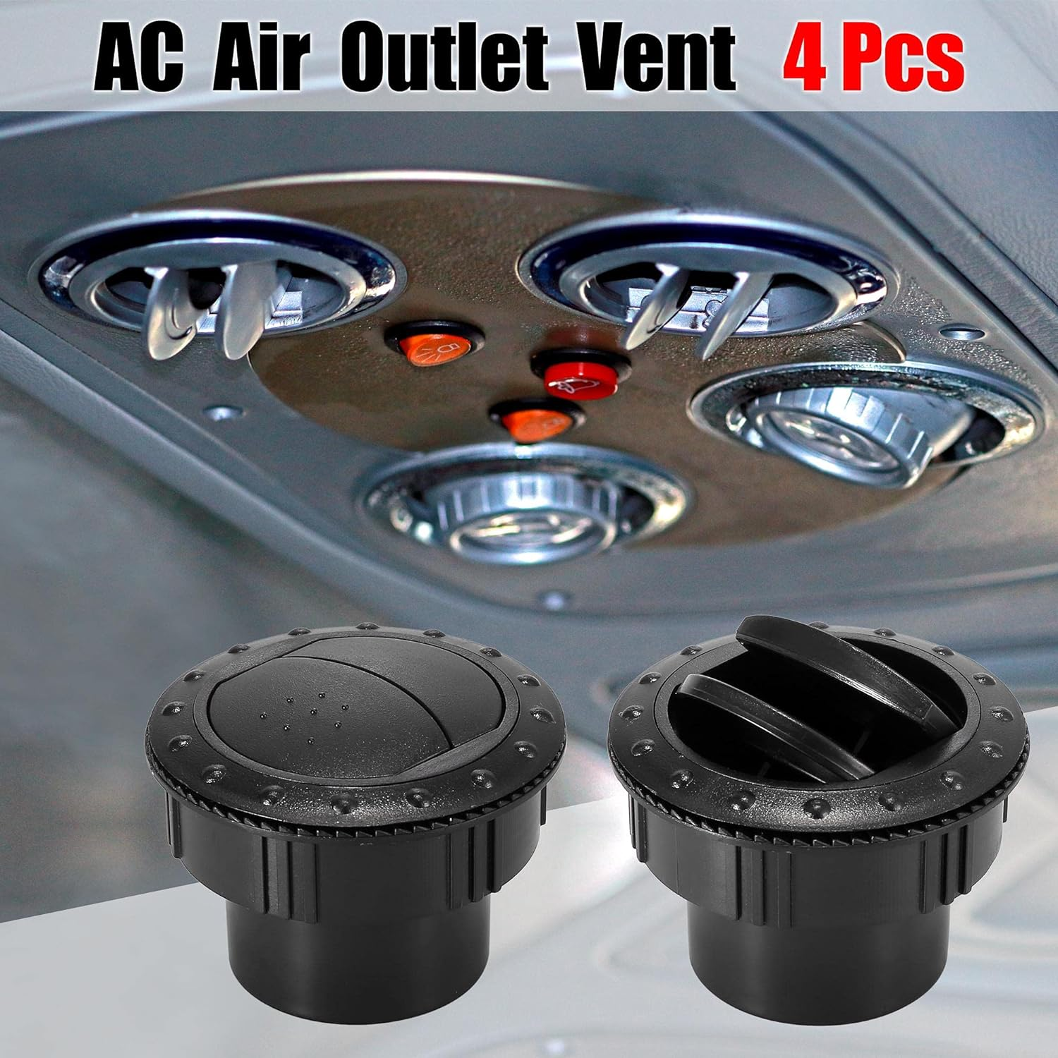 X AUTOHAUX 4Pcs round AC Air Outlet Vent Louvered Dashboard Electroplate Knob for RV Bus Boat Yacht Caravan 60Mm image number 3