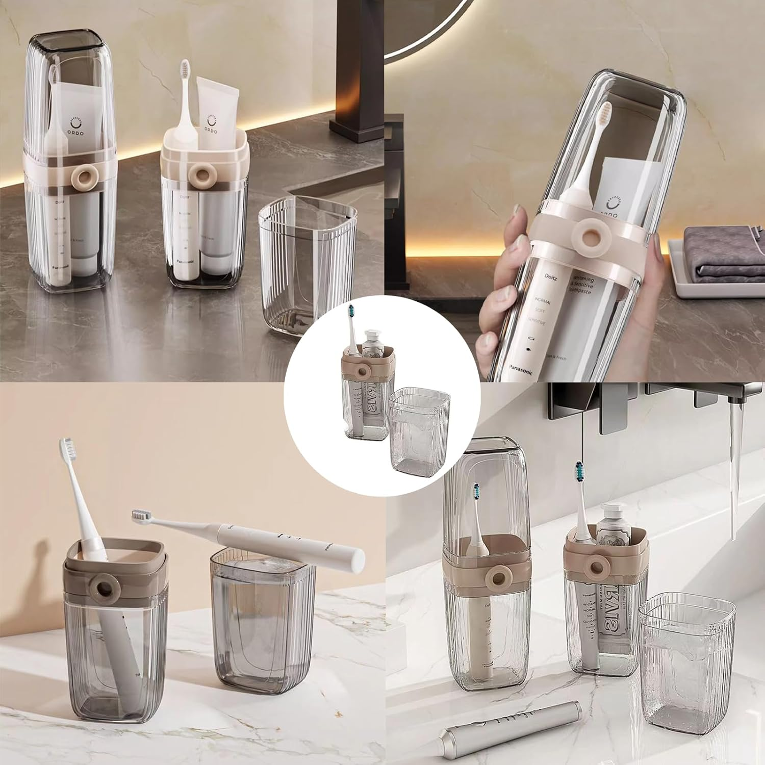 Toothbrush Travel Case, 2 in 1 Toothbrush Holder and Rinse Cup, 2Pcs Large Capacity Toothbrush Cup with Cover, Portable Travel Toothbrush Holder for Traveling, Camping, Trip