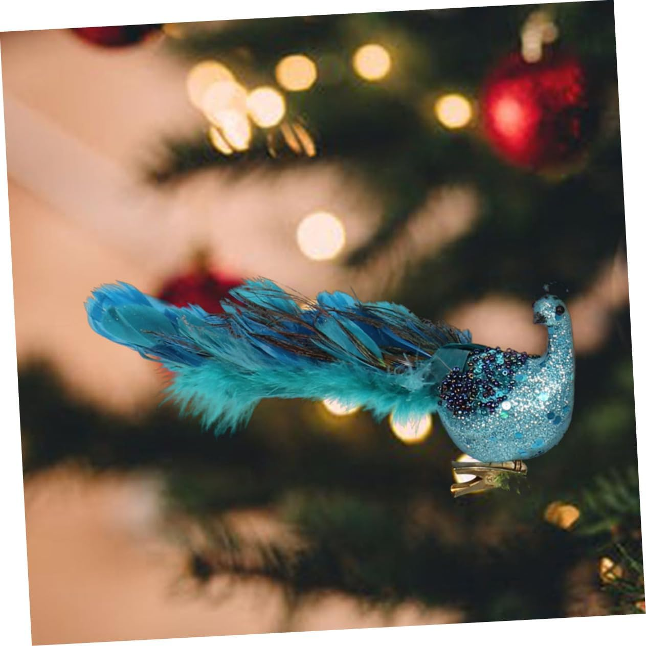 SHOWERORO Peacock Figurines Christmas Tree Ornaments Miniature Ornaments Natural Plume Simulation Bird Decor Seasonal Garden Adornments Holiday Bonsai Decorations image number 4