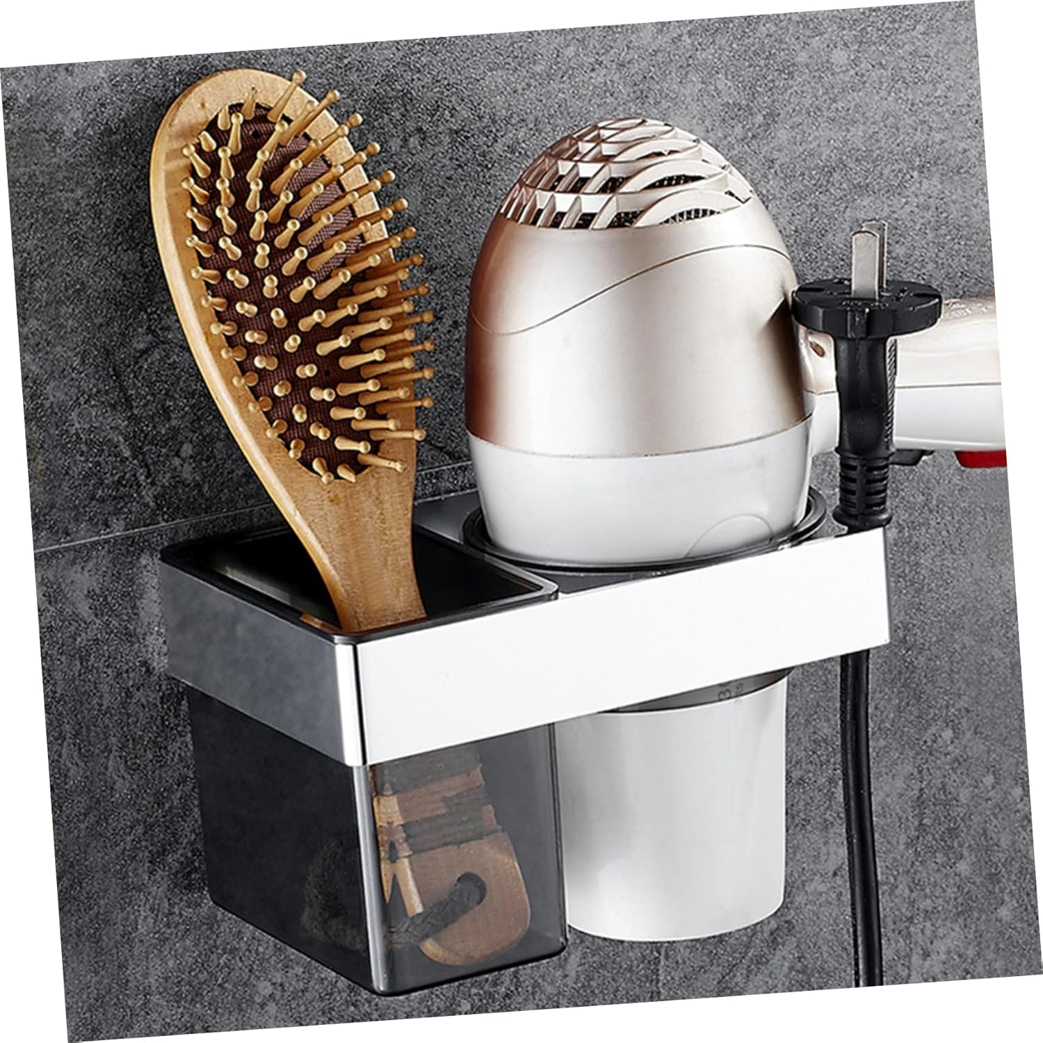 Wall-Mounted Bracket Aluminum Storage Holder for Hair Dryer Bathroom Hanger Organiser Storage for over Door Hair Dryer Holder image number 5