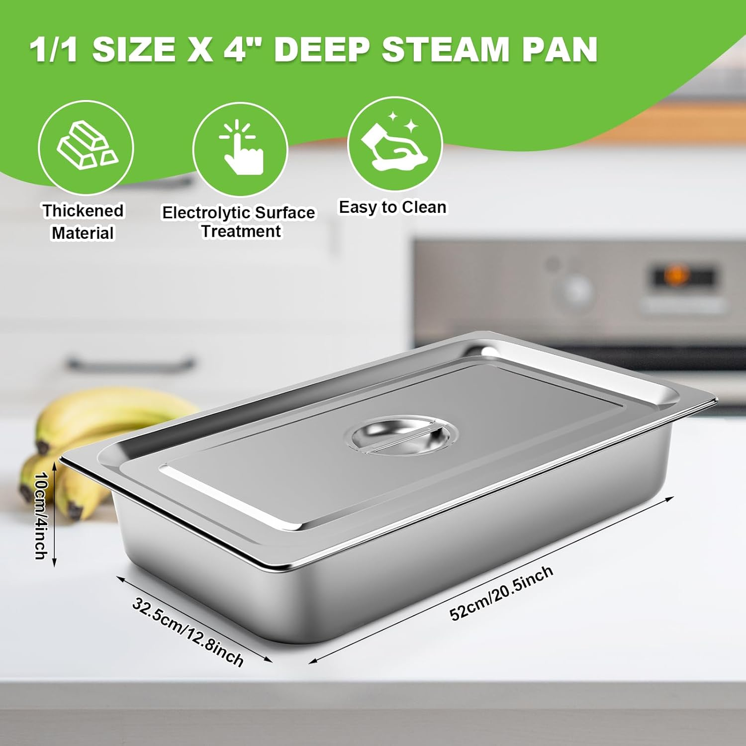 LZONEY Stainless Steel Hotel Pans 1/1 Full Size X 4" Deep Steam Table Pan with Lid, 4 Pack 0.8 Mm Thick anti Jam Pan Stainless Steel Steamer Pan for Hotel, Restaurant, Buffet image number 1