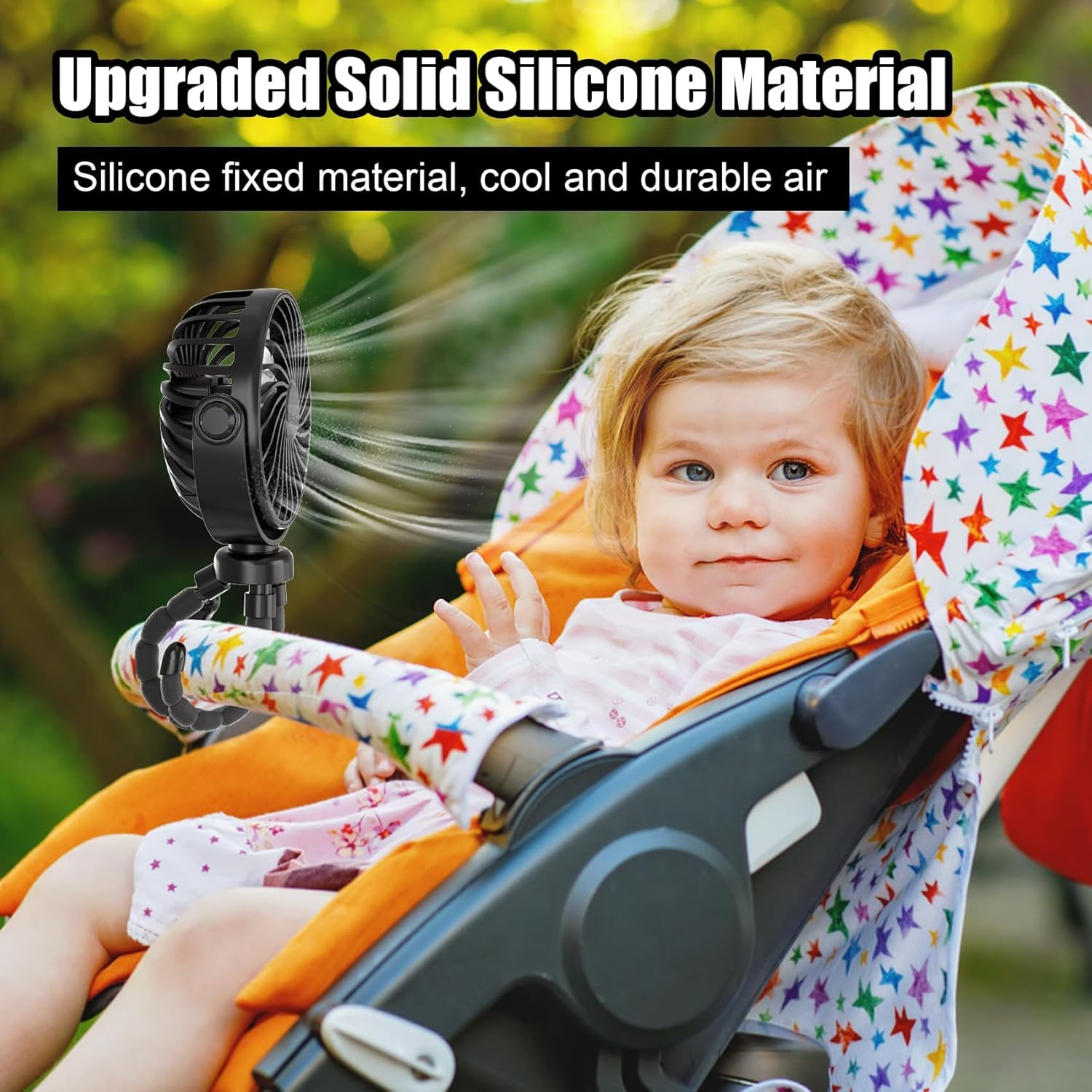 Portable Mini Handheld Stroller Fan, 2000Mah Baby Stroller Fan Car Seat Fan with Flexible Tripod, USB or Battery Powered Desk Fan for Bike Crib Treadmill Travel image number 4