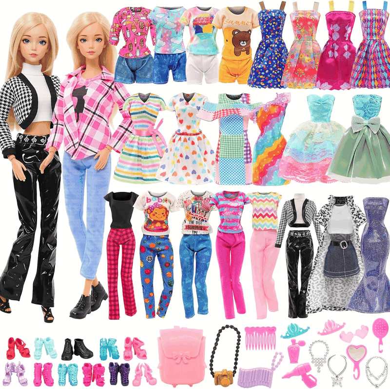 Barwa Lot 15 Items = 5 Sets Fashion Casual Wear Clothes/Outfit with 10 Pair Shoes 23 Accessories for 11.5 Inch 28 - 30 Cm Doll Xmas Gift