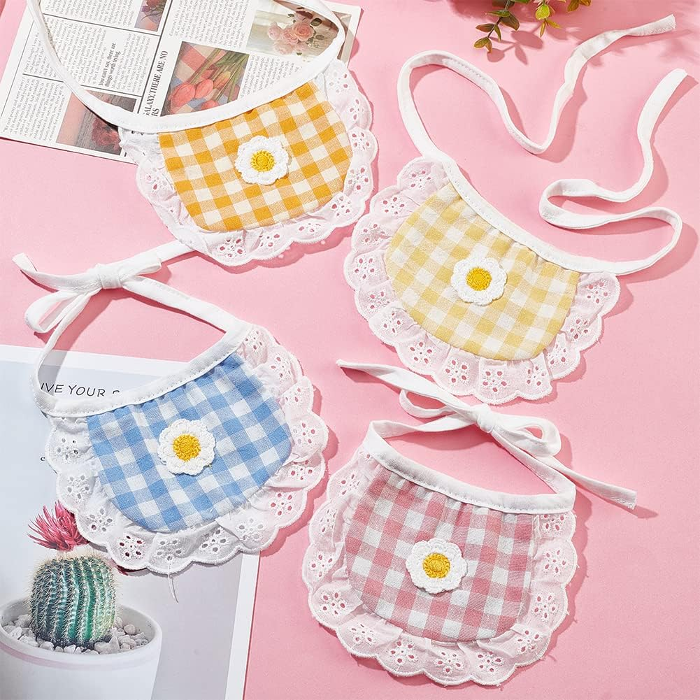 WEBEEDY 4PCS Cute Dog Lace Bandana Puppy Cat Flower Scarfs Washable Daily Handkerchief Semicircle Scarf Bibs Saliva Towel for Small Medium Large Girl Boy Pup Pet image number 2
