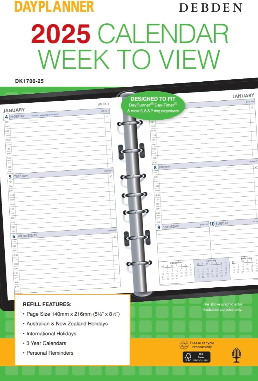 Collins Day Planners - Desk Week to View - Refill Diary/Planner - with Appointments - 2025 image number 1
