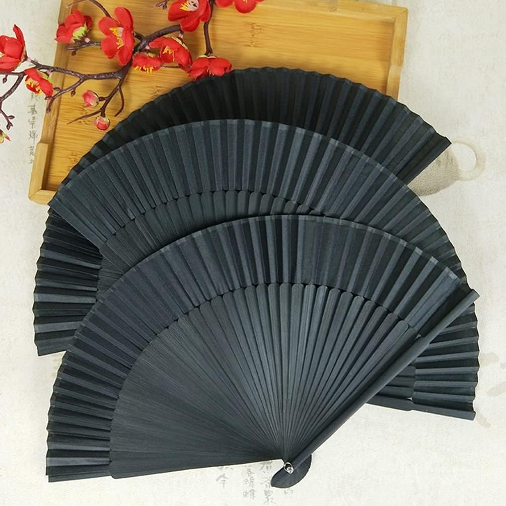 SEWACC Men Bamboo and Folding Fan with Storage Bag Handheld Chinese Fan for Weddings Birthdays and Festivals Elegant Black Design for Stylish Cooling image number 5