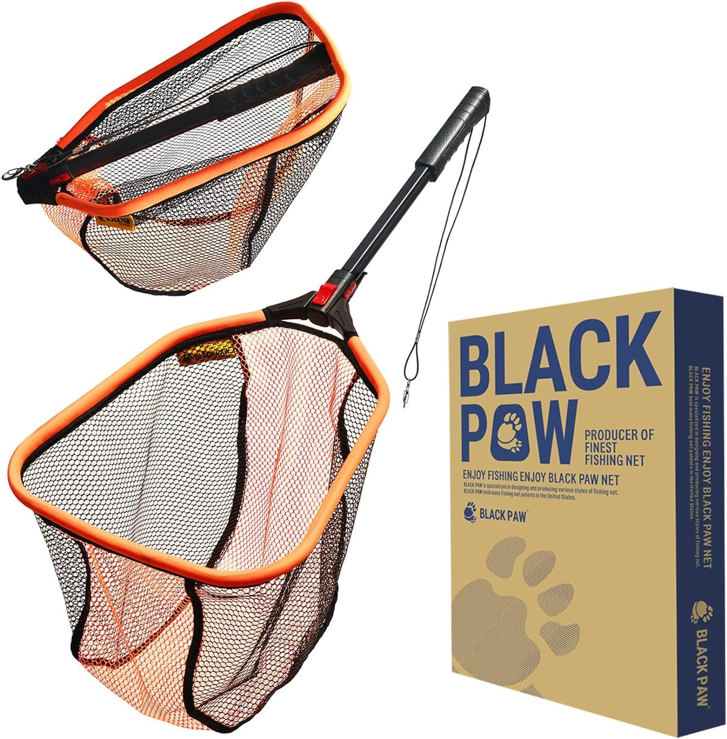 Black Paw Floating Fishing Net - Telescopic, Foldable, Rubber Coated Landing Net with Neoprene Foam Edging, Aerospace-Grade Aluminum, Easy Catch & Release of Fly, Salmon, Bass image number 1