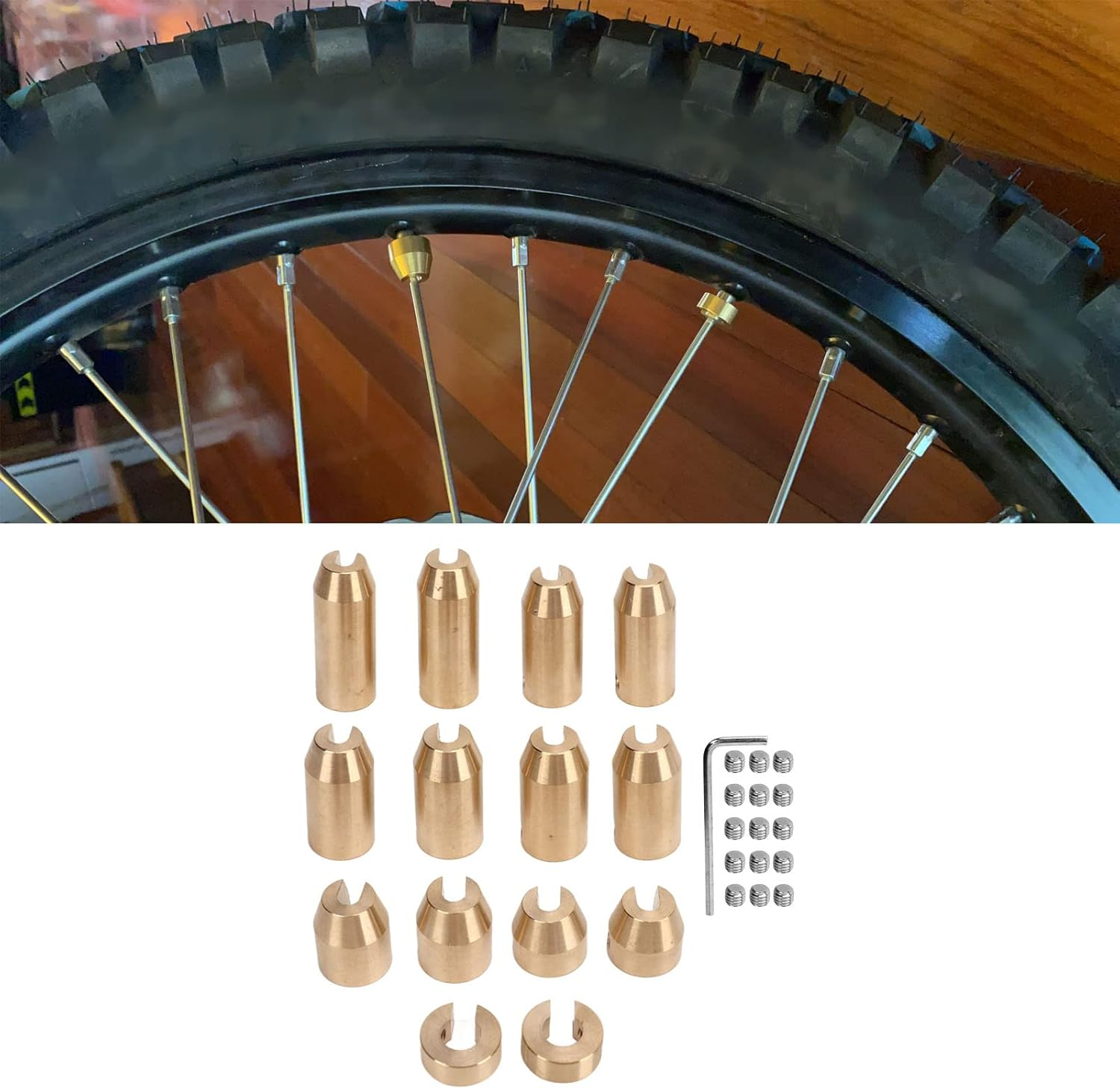 Jiawu Motorcycle Brass Wheel Spoke Weights Refill Kits, Reusable Brass Wheel Spoke Balance Weights, Super Moto Vintage Metric Cruisers Dual Sport or Any Other Spoked Wheels (14Pcs) image number 1