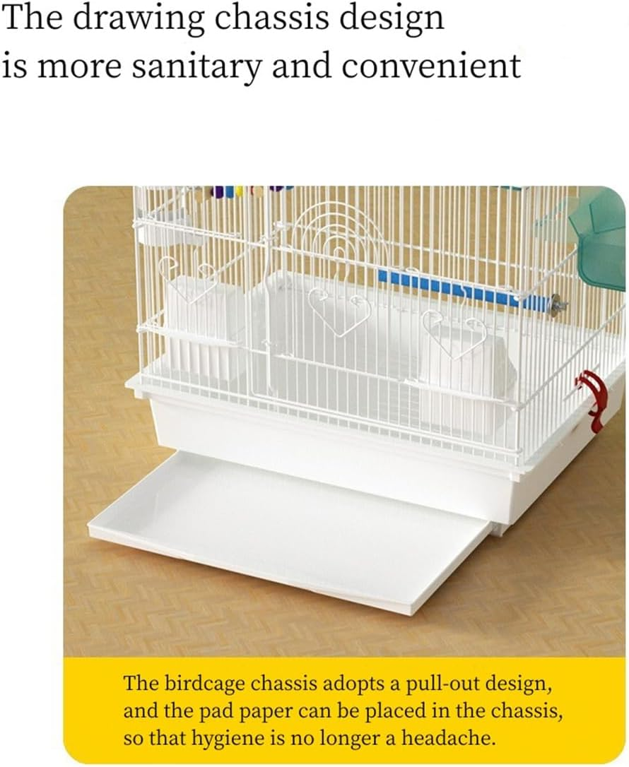 Bird Cage, 3 Perches Small and Medium-Sized, Aviary Parrot Budgie Finch Canary Wheels, Black Slide-Out Removable Tray image number 4