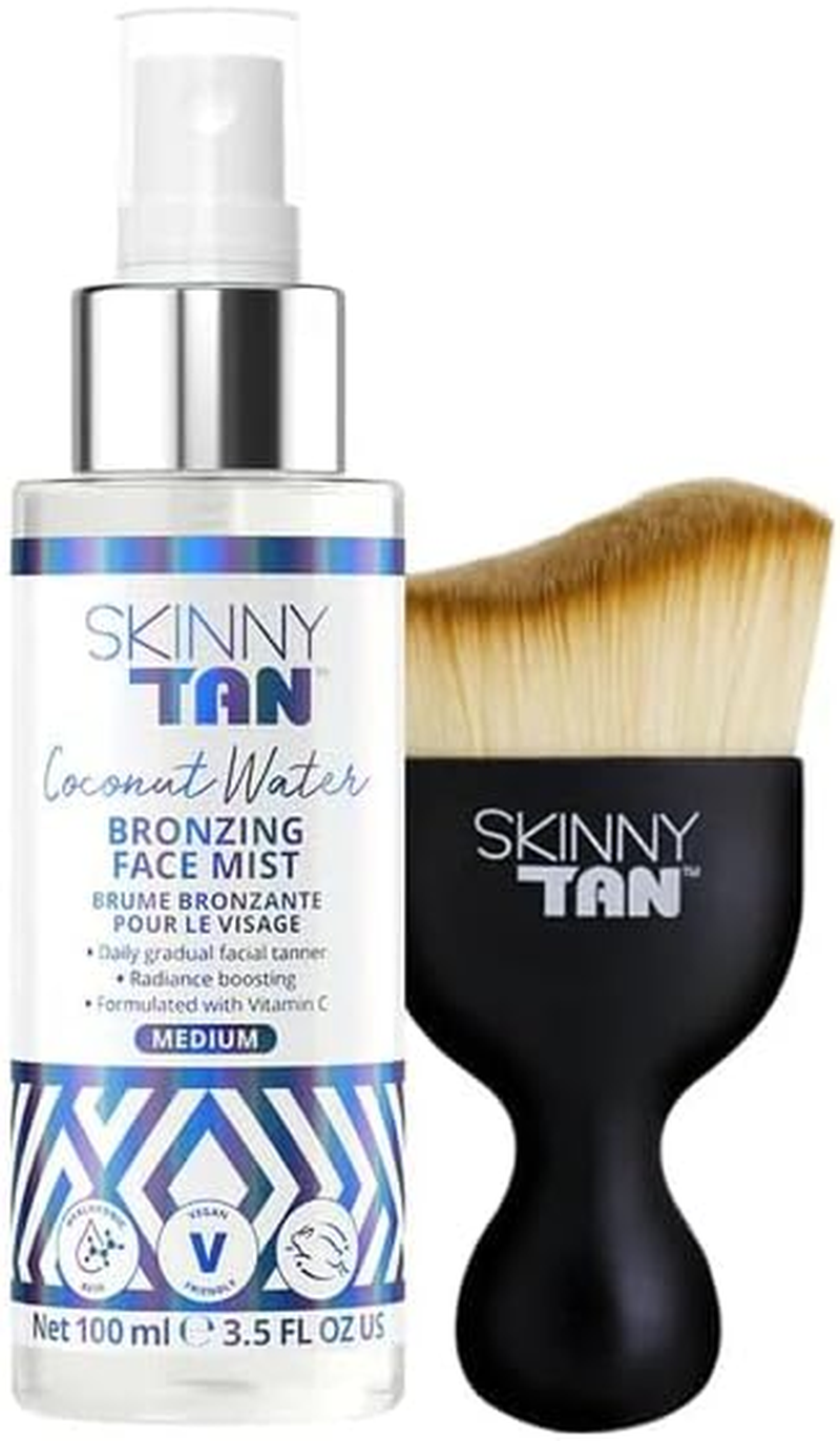 Skinny Tan Coconut Face Self‑Tanning Duo &ndash; Bronzing Face Mist with Vitamin C & Hyaluronic Acid + Miracle Brush | Vegan Sunless Tan Set for Natural Glow image number 4