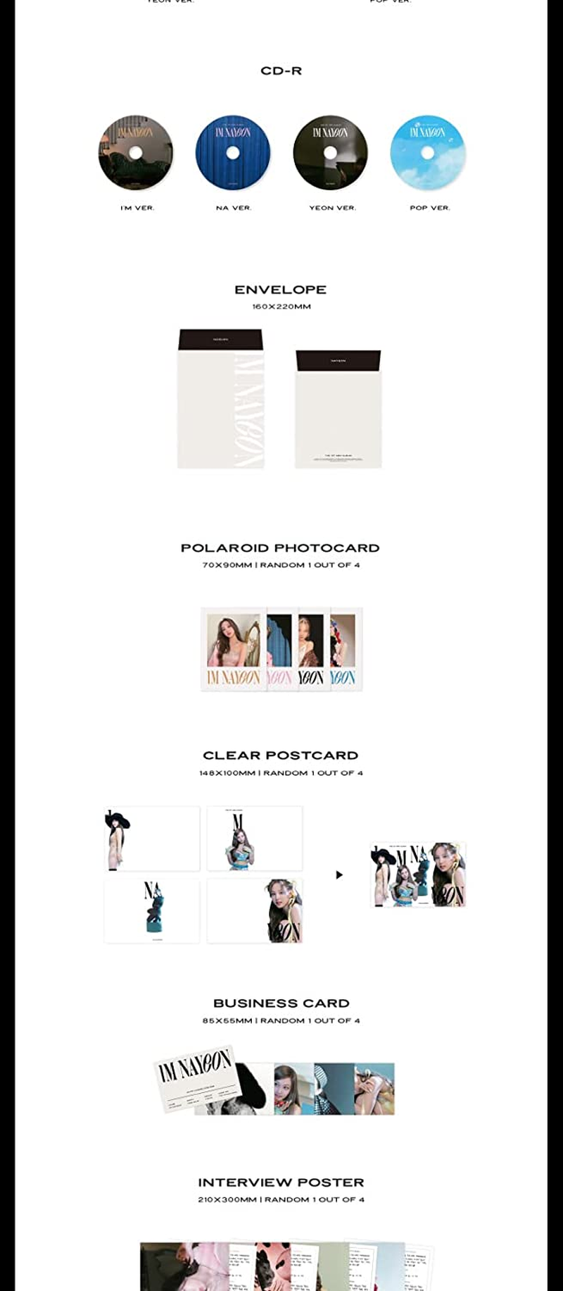 Twice Nayeon IM NAYEON 1St Solo Mini Album C-YEON Version Cd+Photobook+Envelope+1P Polaroid Photocard+1P Clear Postcard+1P Business Card+1P Interview Poster on Pack+2P Photocard+Tracking Sealed image number 4
