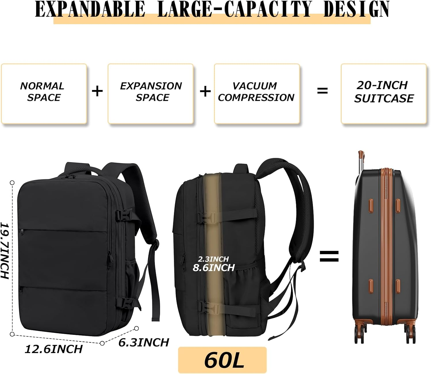 Vacuum Backpack Travel Bag Alepeak Vacuum Carry Travel Backpack with Pump Fit Laptop 17 Inch Expandable Compression Business Rucksack Carry on Cabin Size USB Charging for Men Women - White image number 7