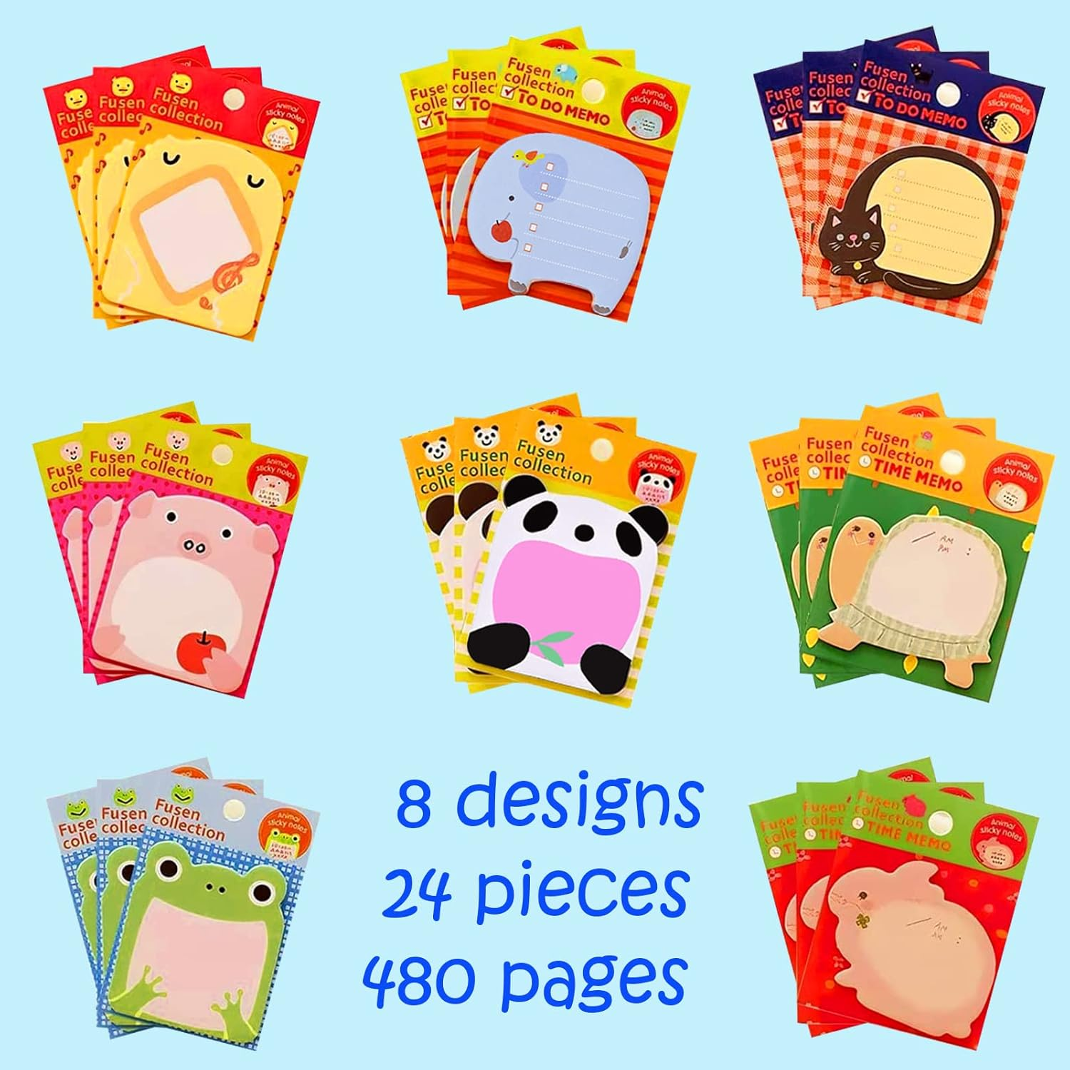 Jatidne 24 Pack Sticky Notes for Party Bags Animal Designs Party Bag Fillers for Kids