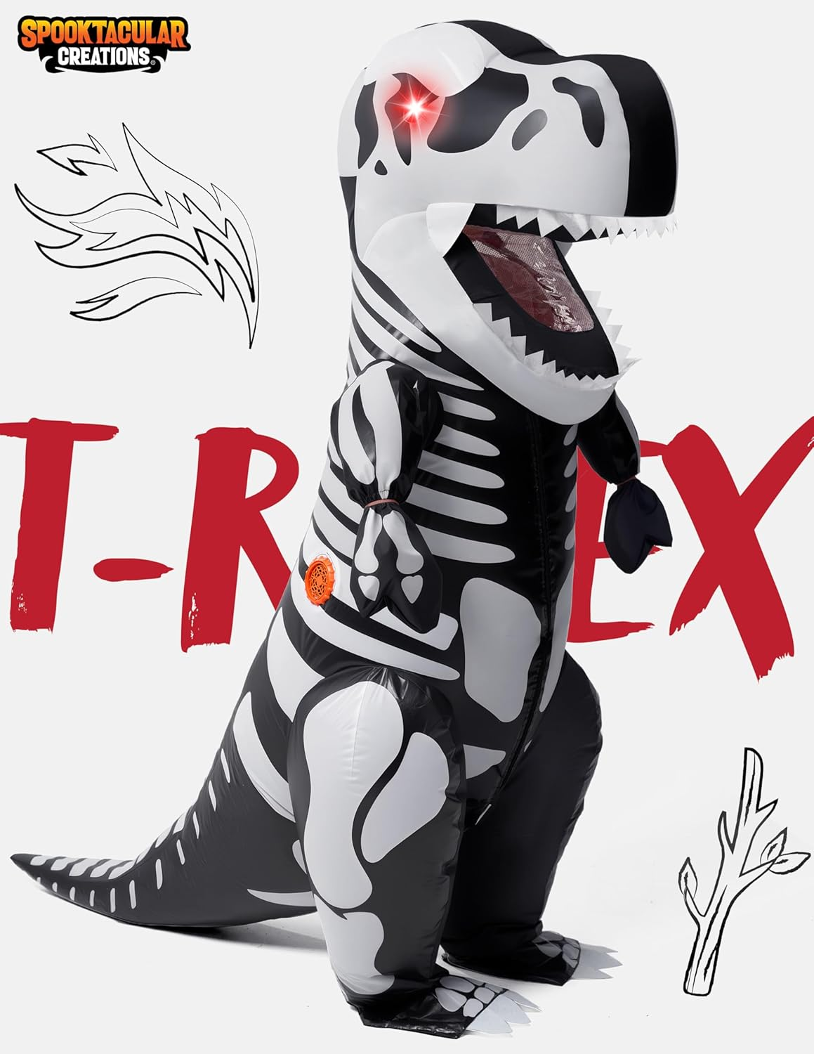 Spooktacular Creations Kids Inflatable Costume, Skeleton Dinosaur Costume, Full Body Skeleton T-Rex Blow up Costume image number 2